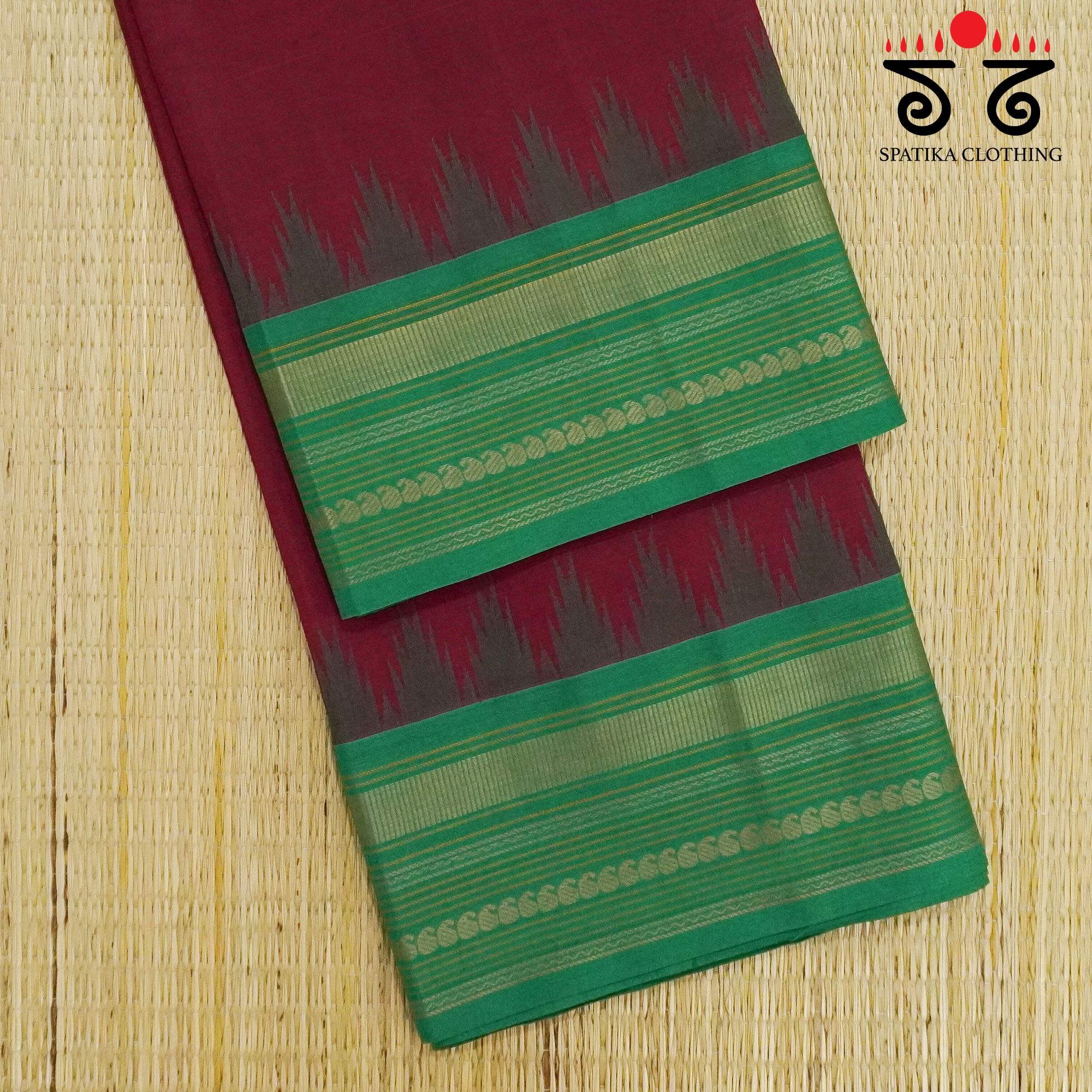 Red Korvai Kanchi Handwoven Cotton Saree