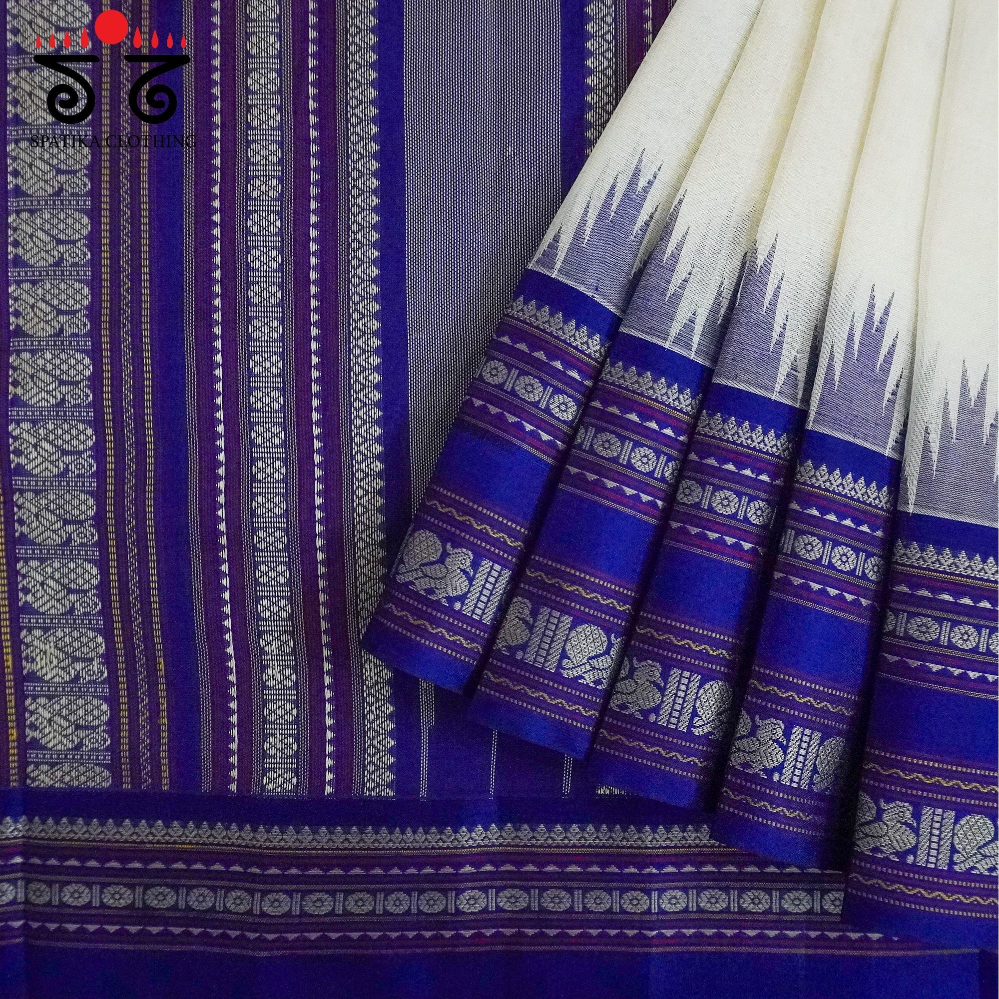 White Korvai Kanchi Cotton - Silk Border Saree