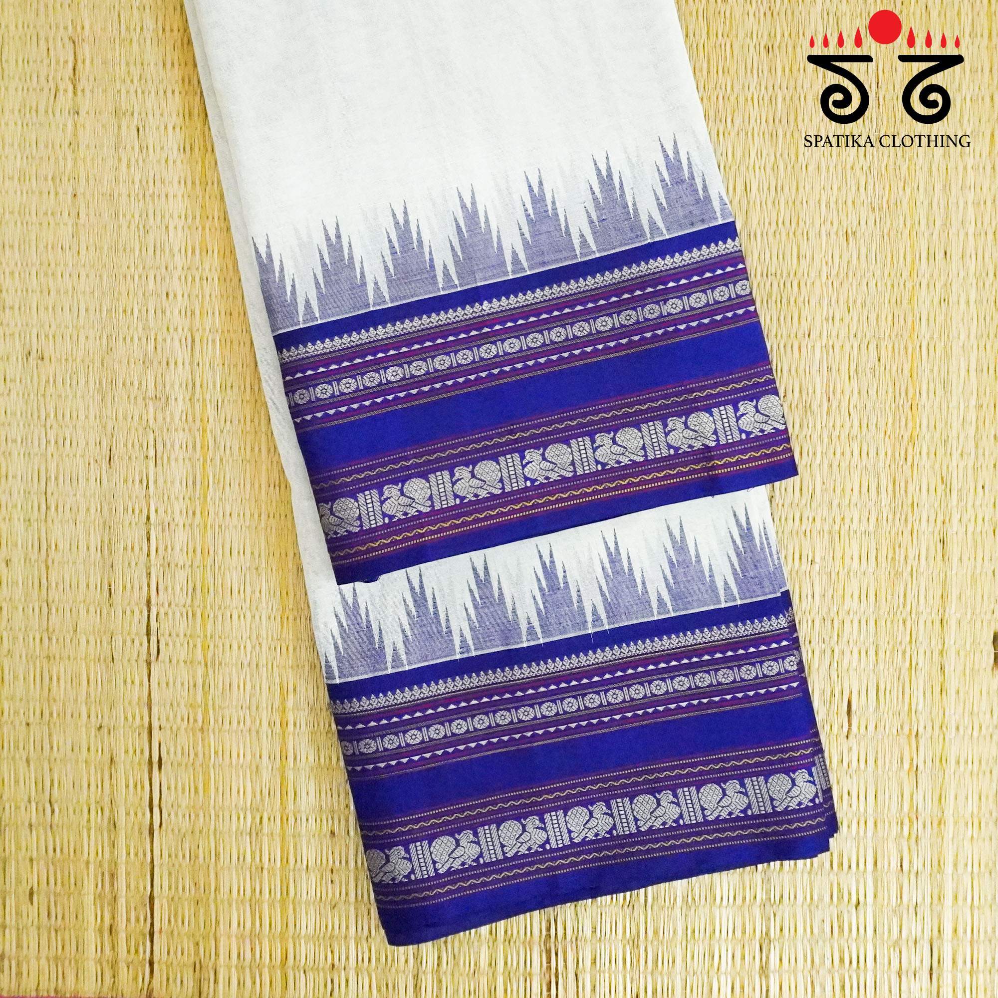 White Korvai Kanchi Cotton - Silk Border Saree