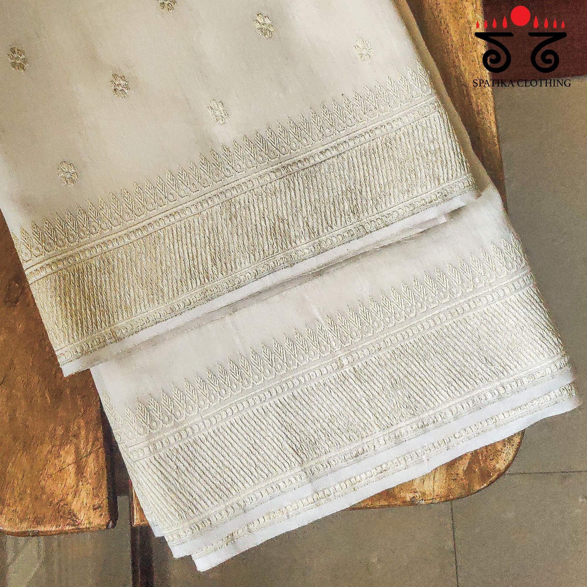 Off-White Handwoven Banarasi Cotton Saree