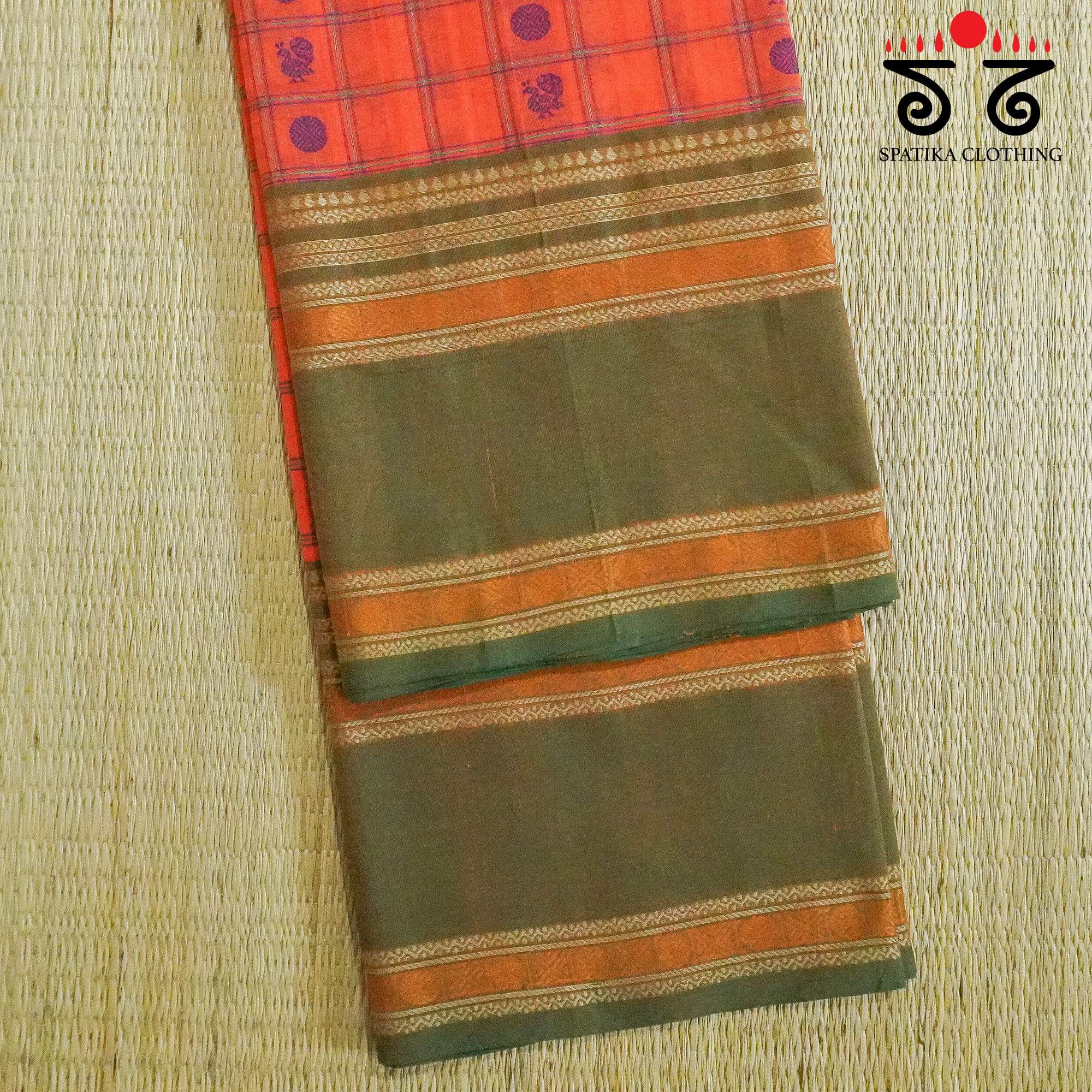 Orange Kanchi Ayiram Butta Cotton Saree