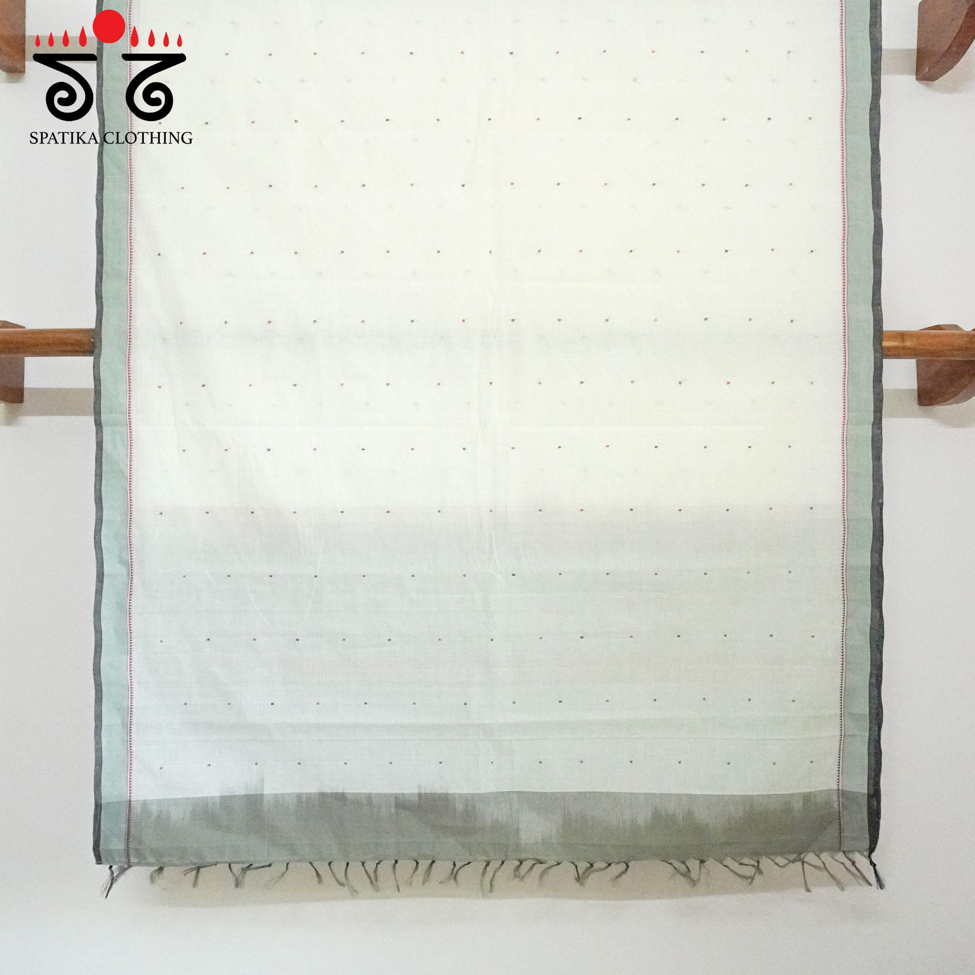 White Kanchi Cotton Saree With ikat Blouse