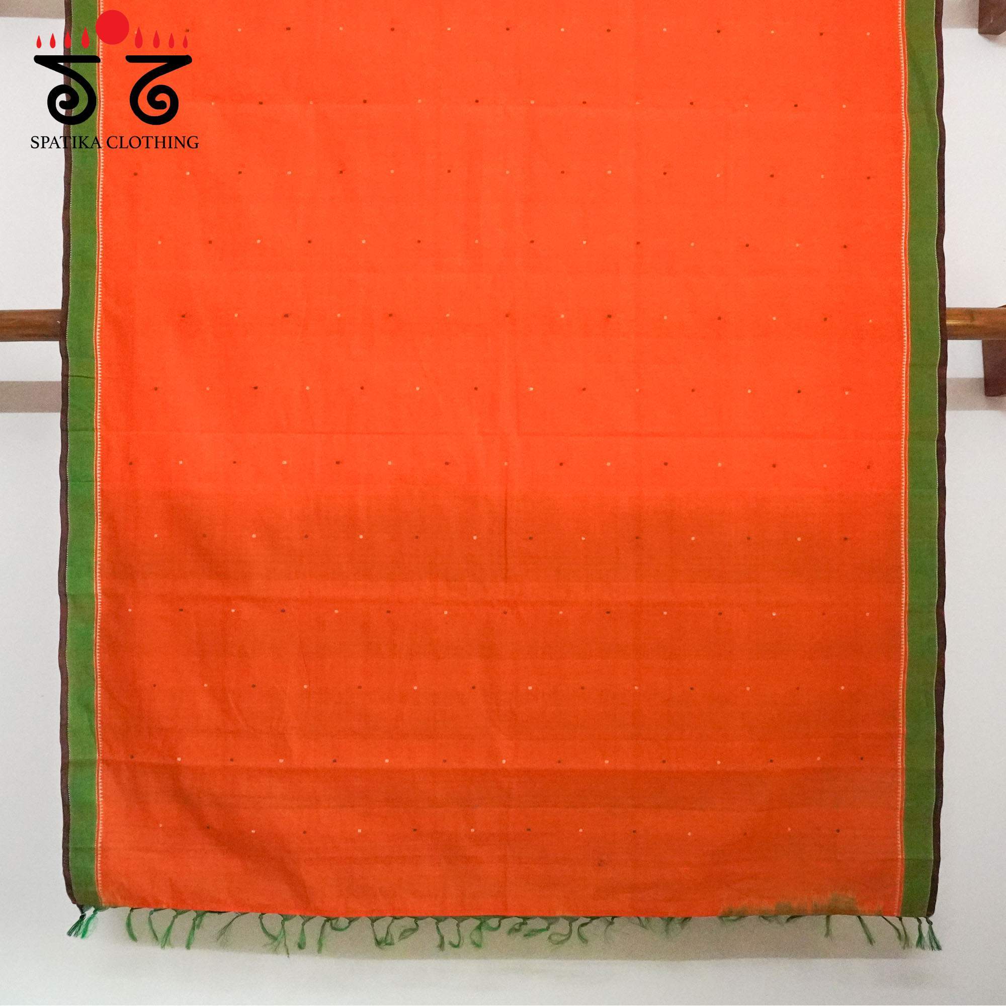 Orange Kanchi Cotton Saree With ikat Blouse