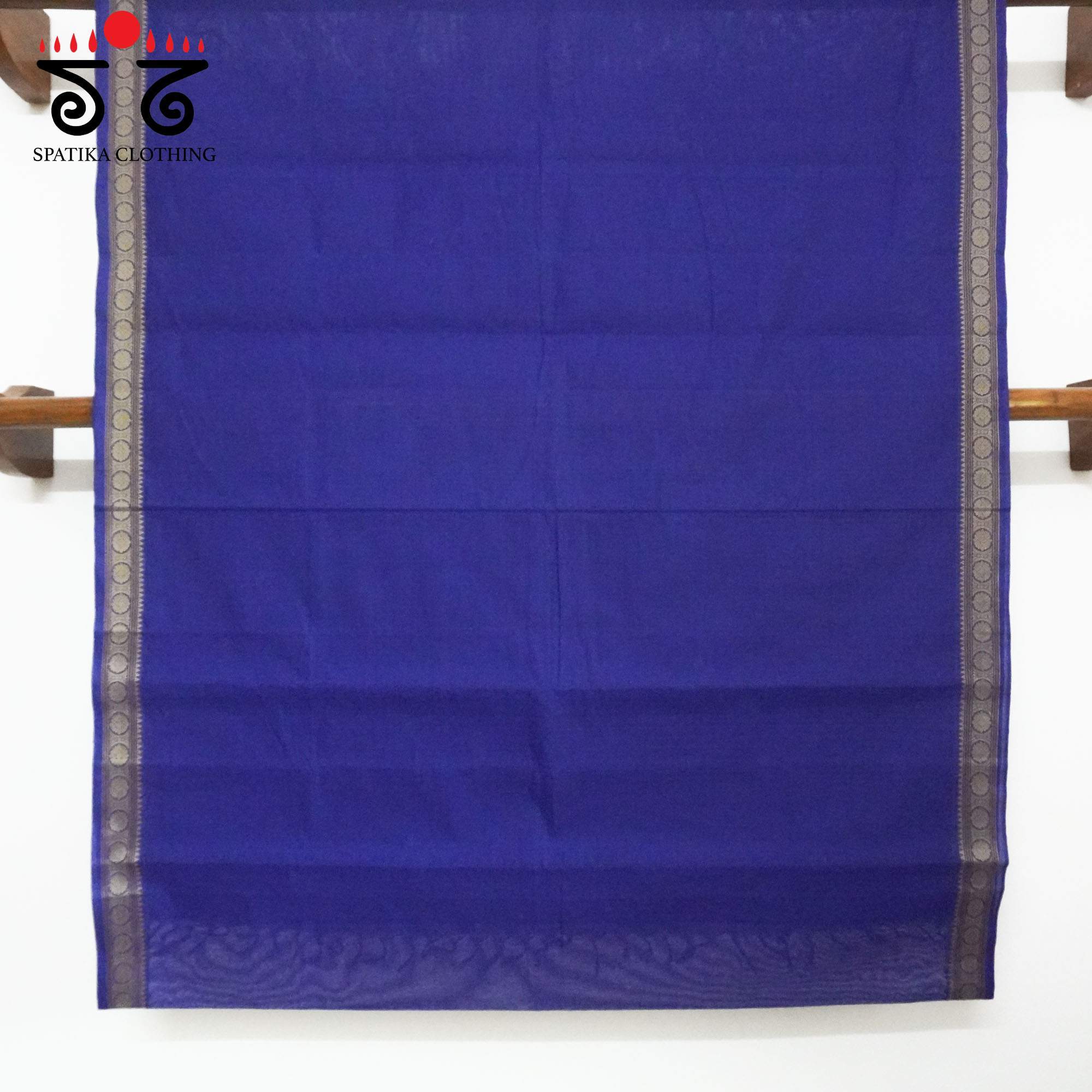 Blue Kanchi Cotton Saree With ikat Blouse