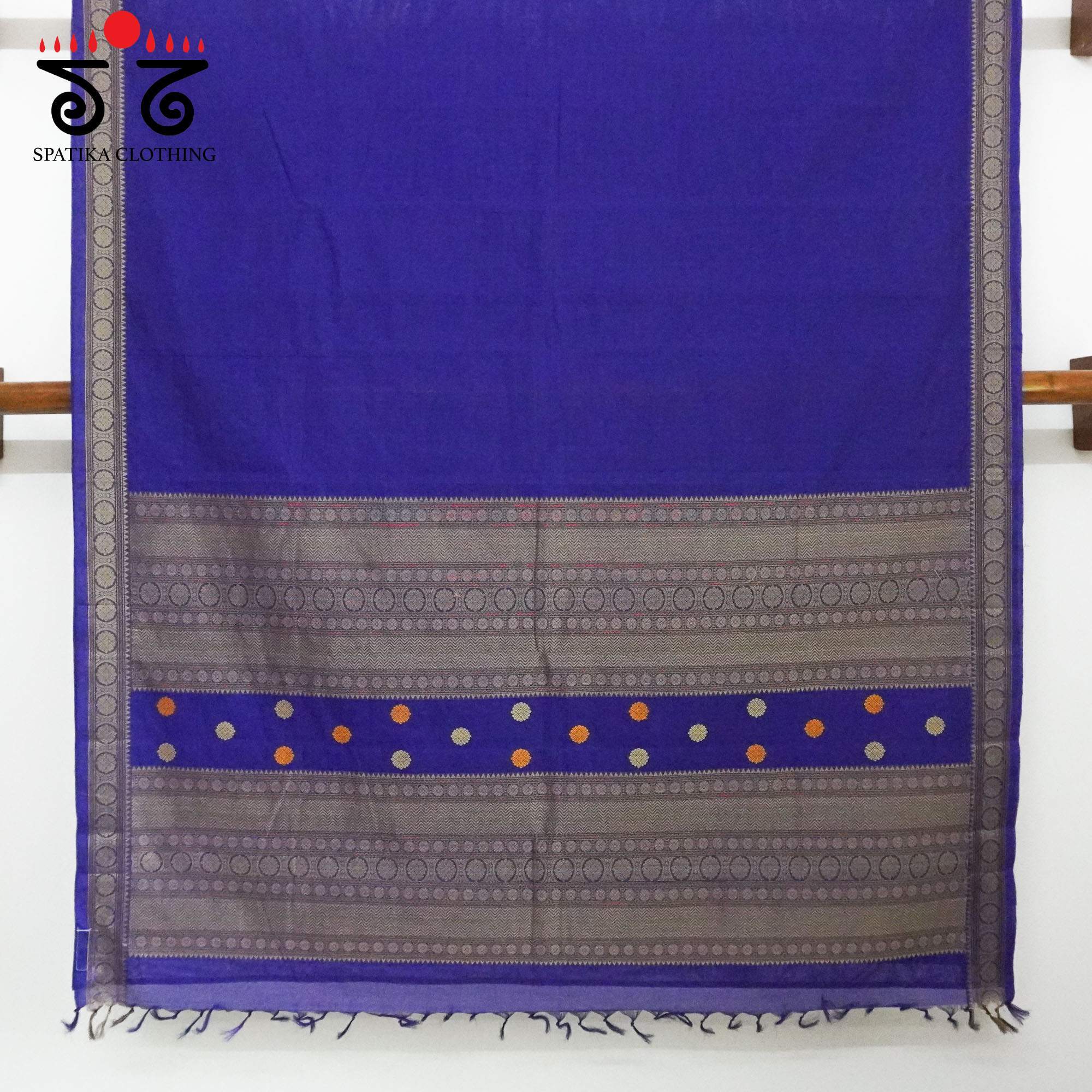 Blue Kanchi Cotton Saree With ikat Blouse