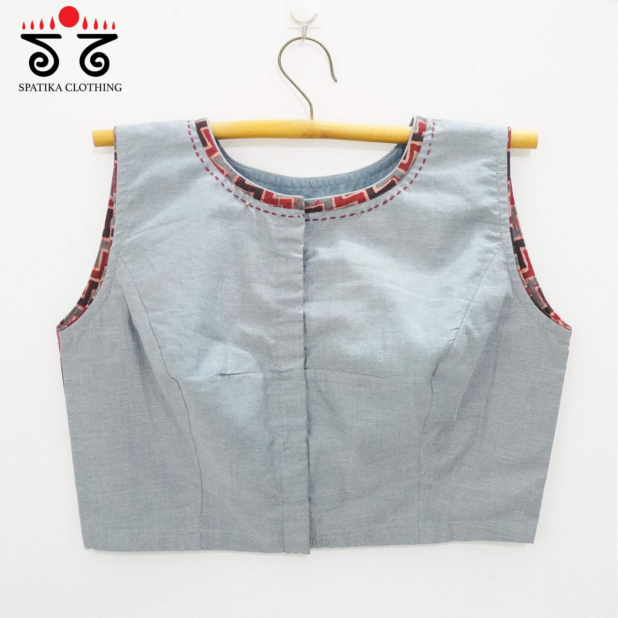 Grey Kalamkari Sleeveless Blouse