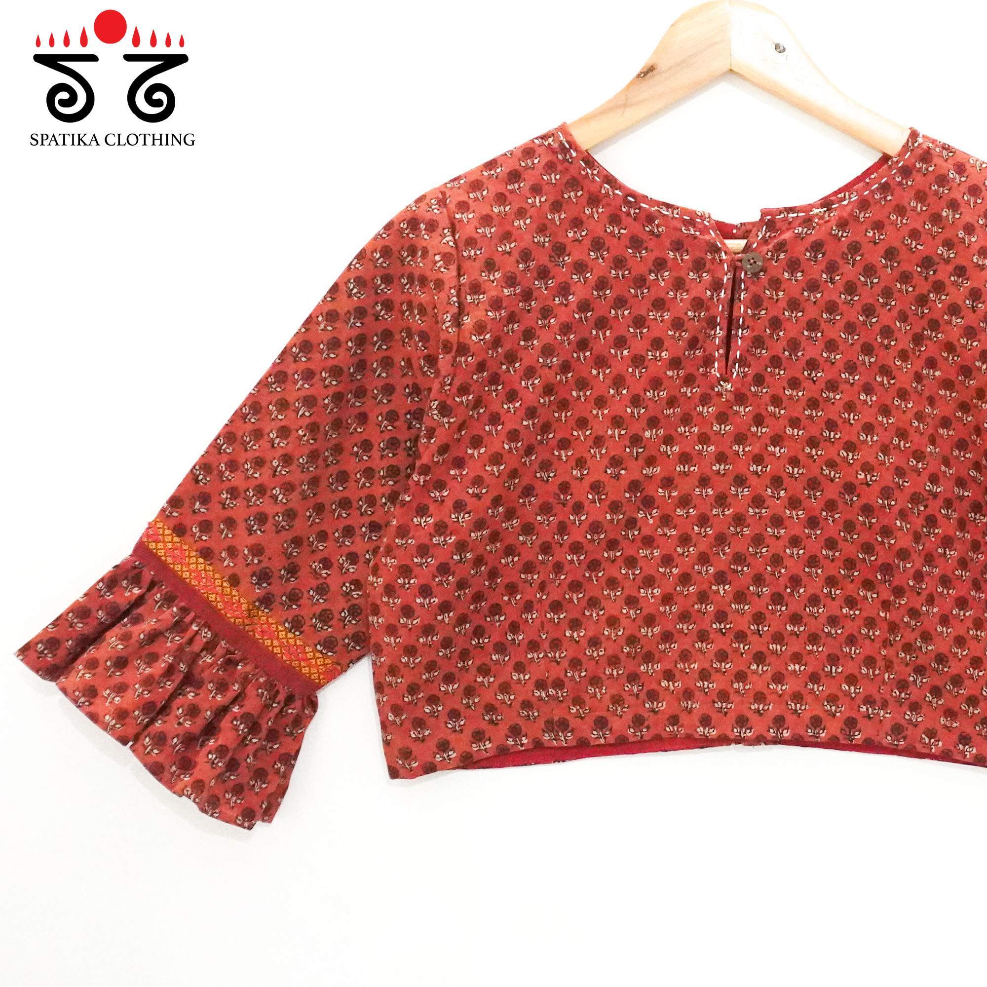 The Red Ruffle Sleeves Blouse