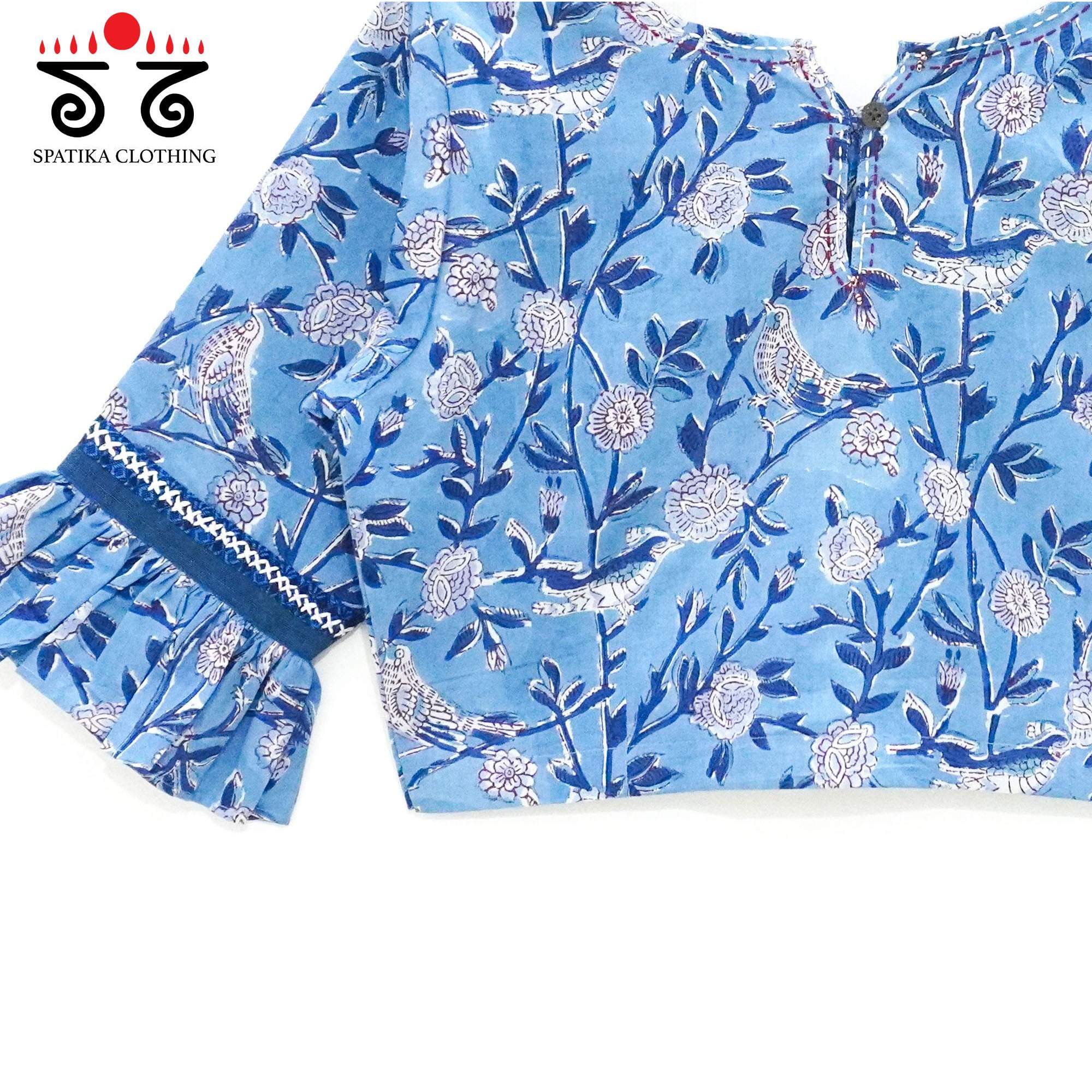 The Blue Ruffle Sleeves Blouse