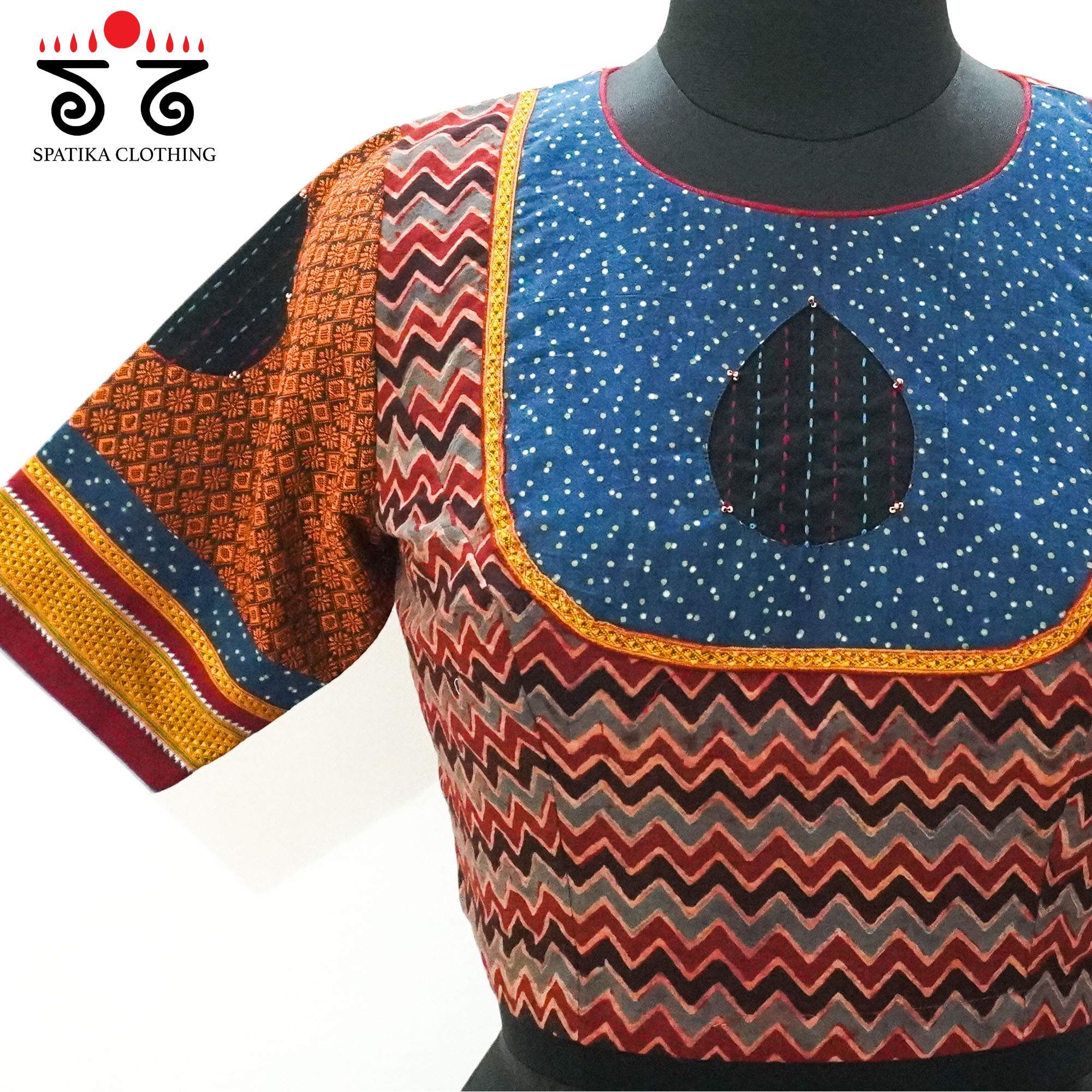 Red Ajrak leaf inlay Blouse!