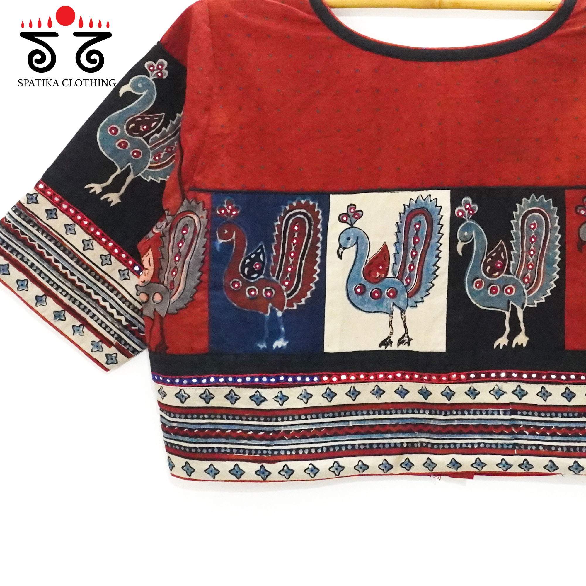 Red Morni- Ajrak Handcrafted Blouse