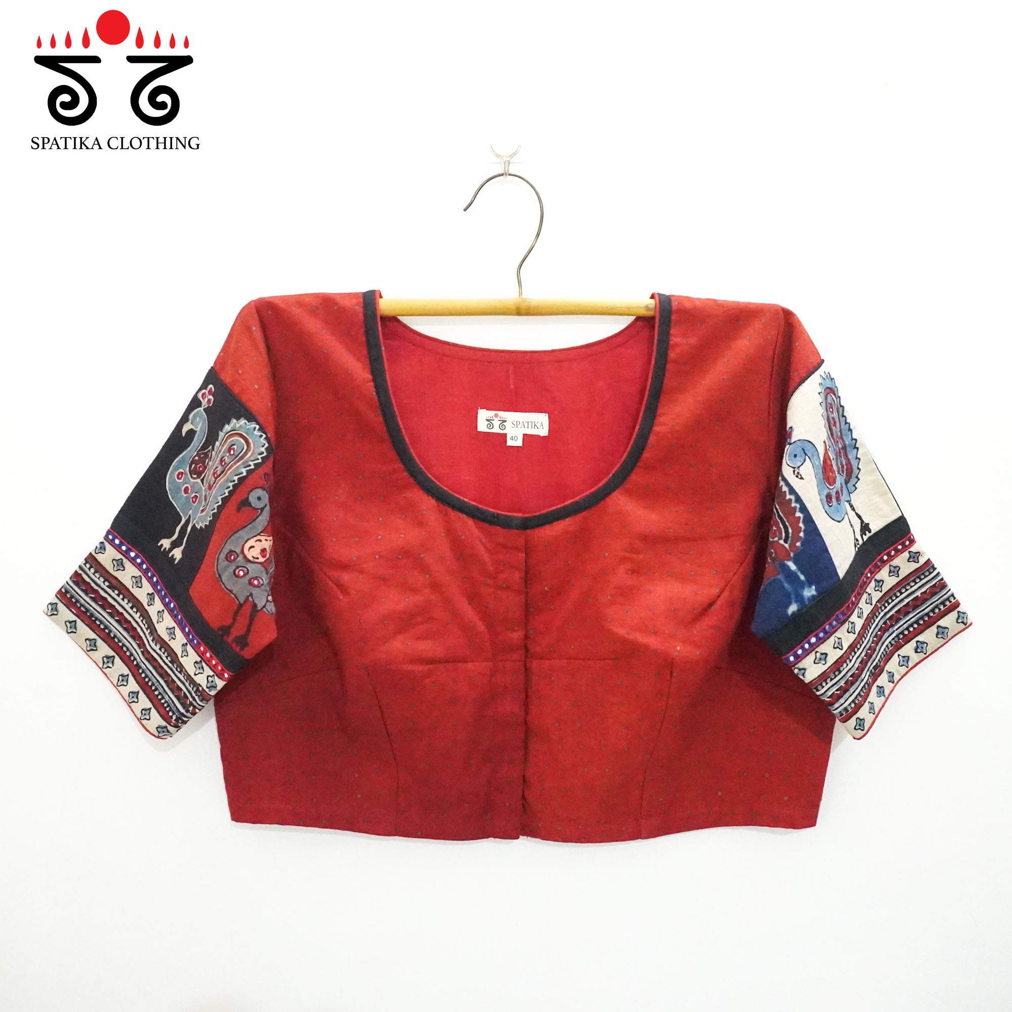Red Morni- Ajrak Handcrafted Blouse