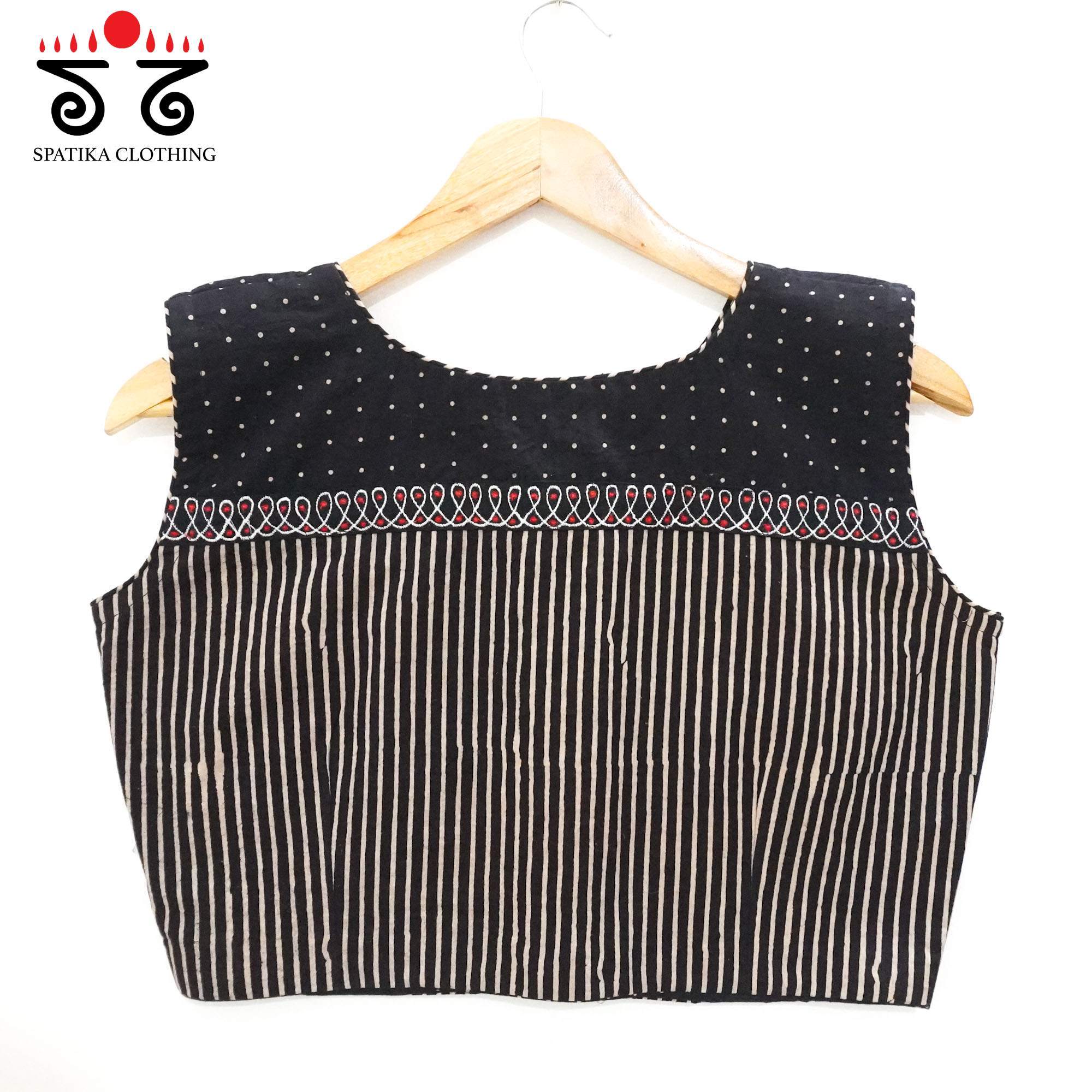 Black Ajrakh - Kolam Sleeveless Blouse