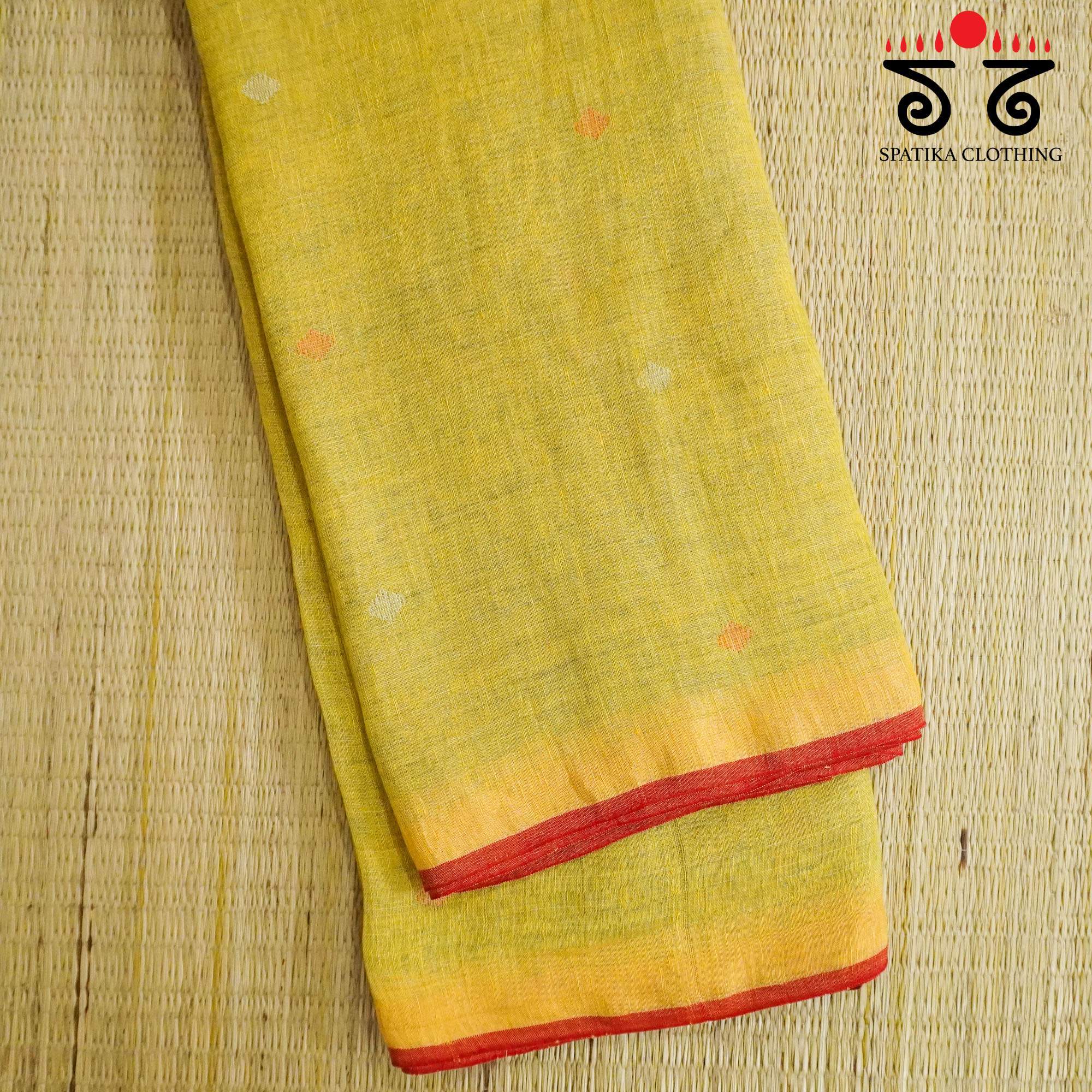 Yellow Jamdhani-Linen Cotton Saree