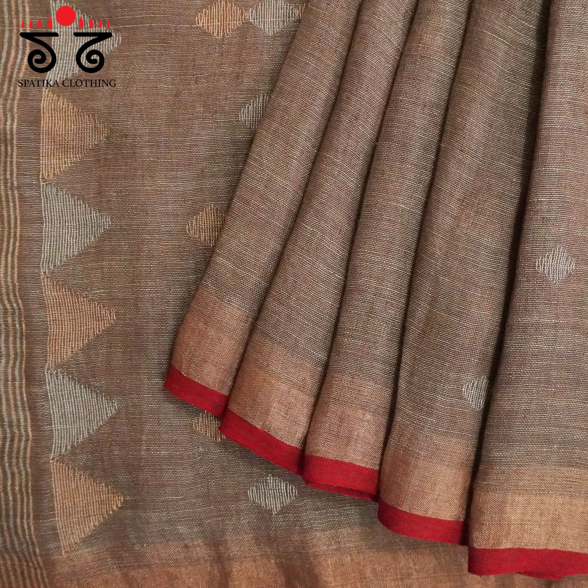 Light Brown Jamdhani-Linen Cotton Saree