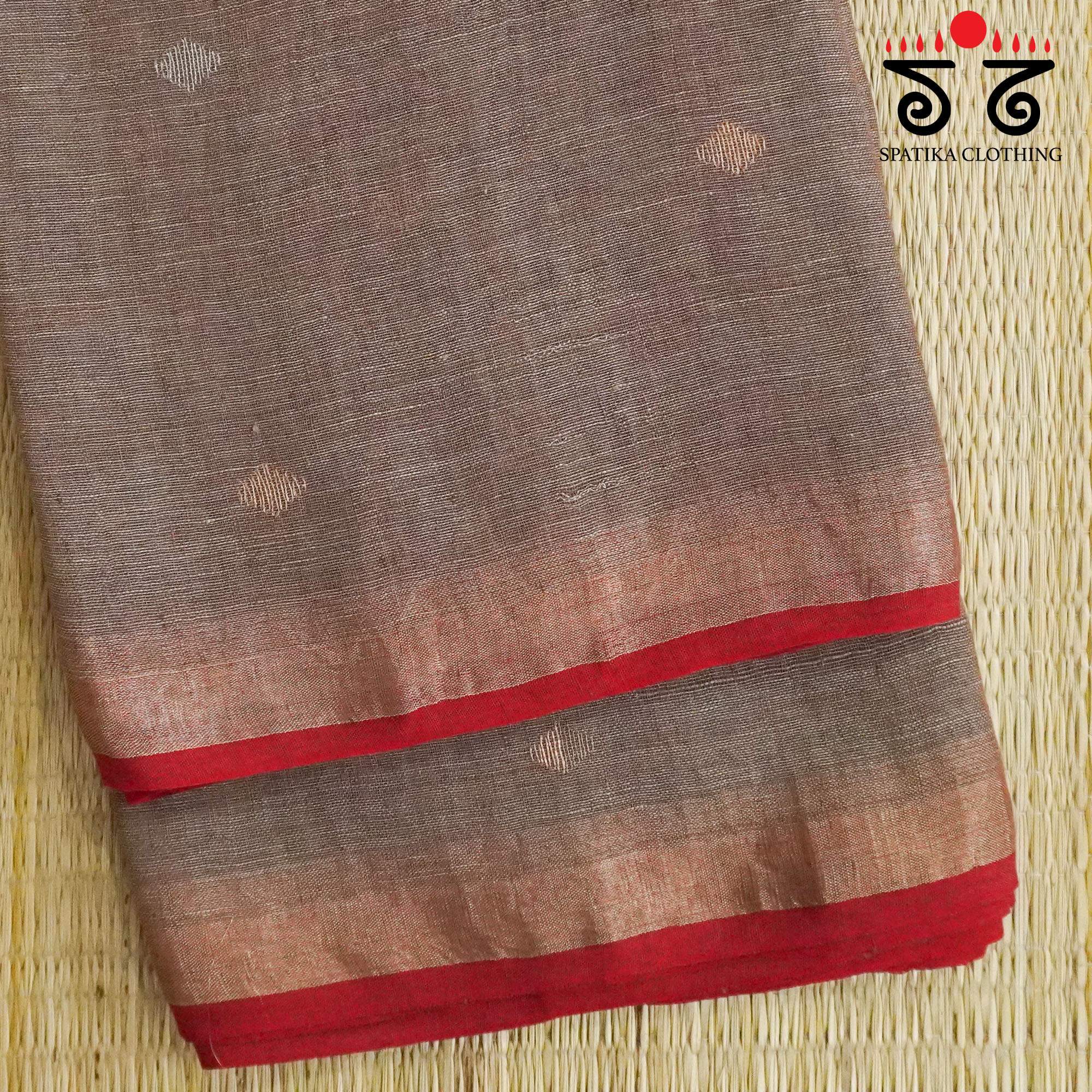 Light Brown Jamdhani-Linen Cotton Saree
