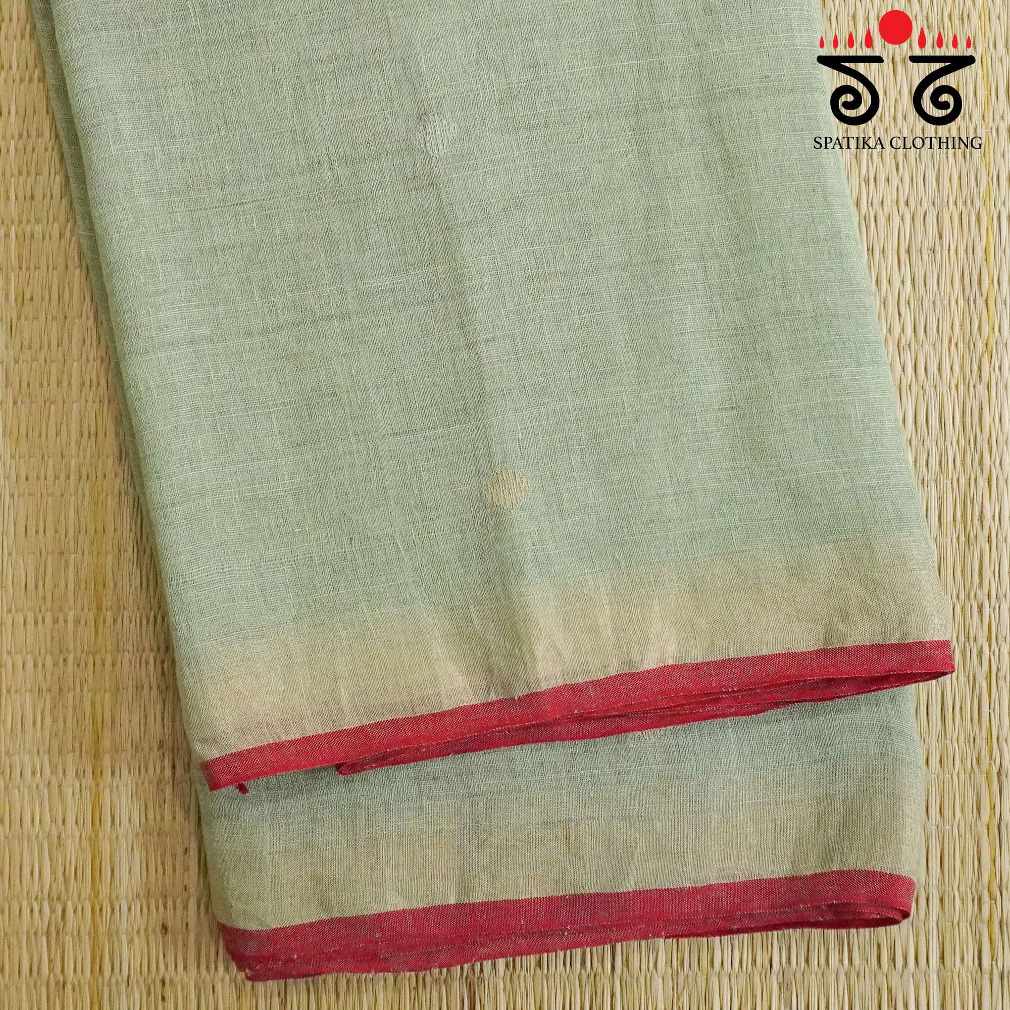 Green Jamdhani-Linen Cotton Saree