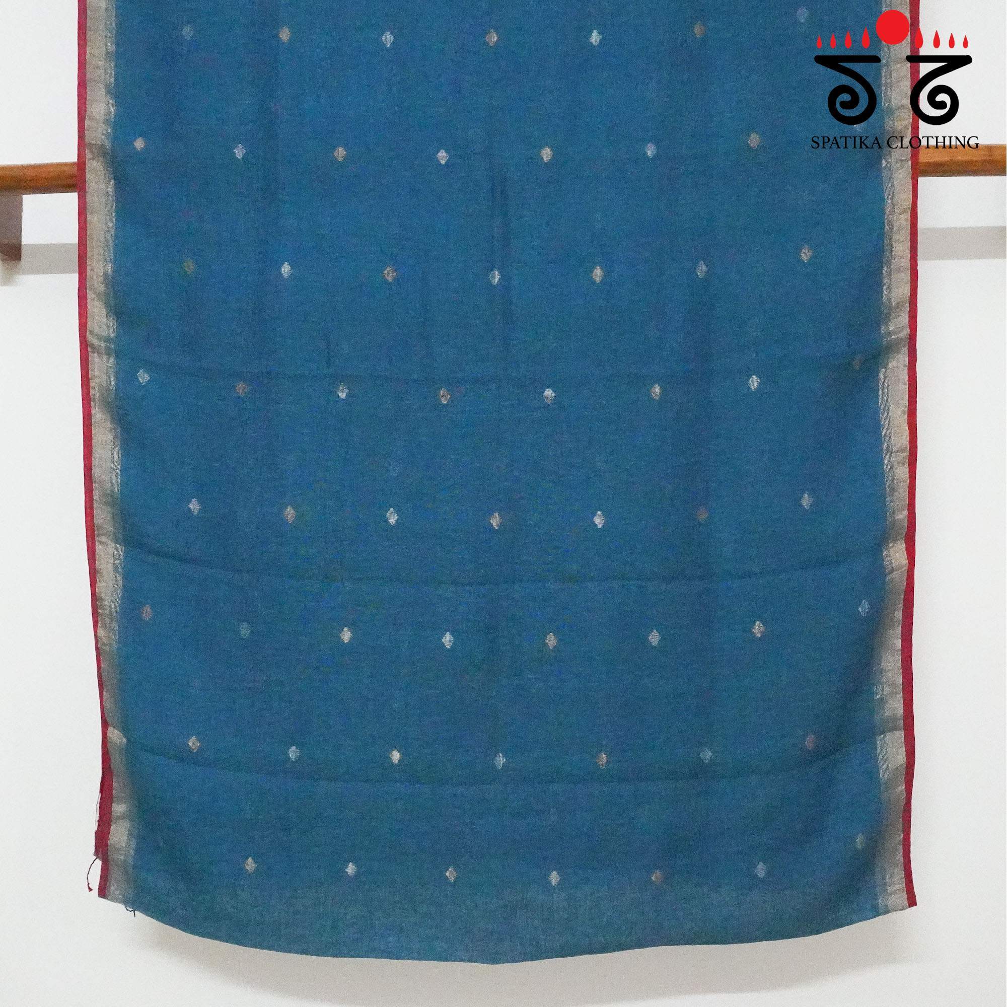 Blue Jamdhani-Linen Cotton Saree