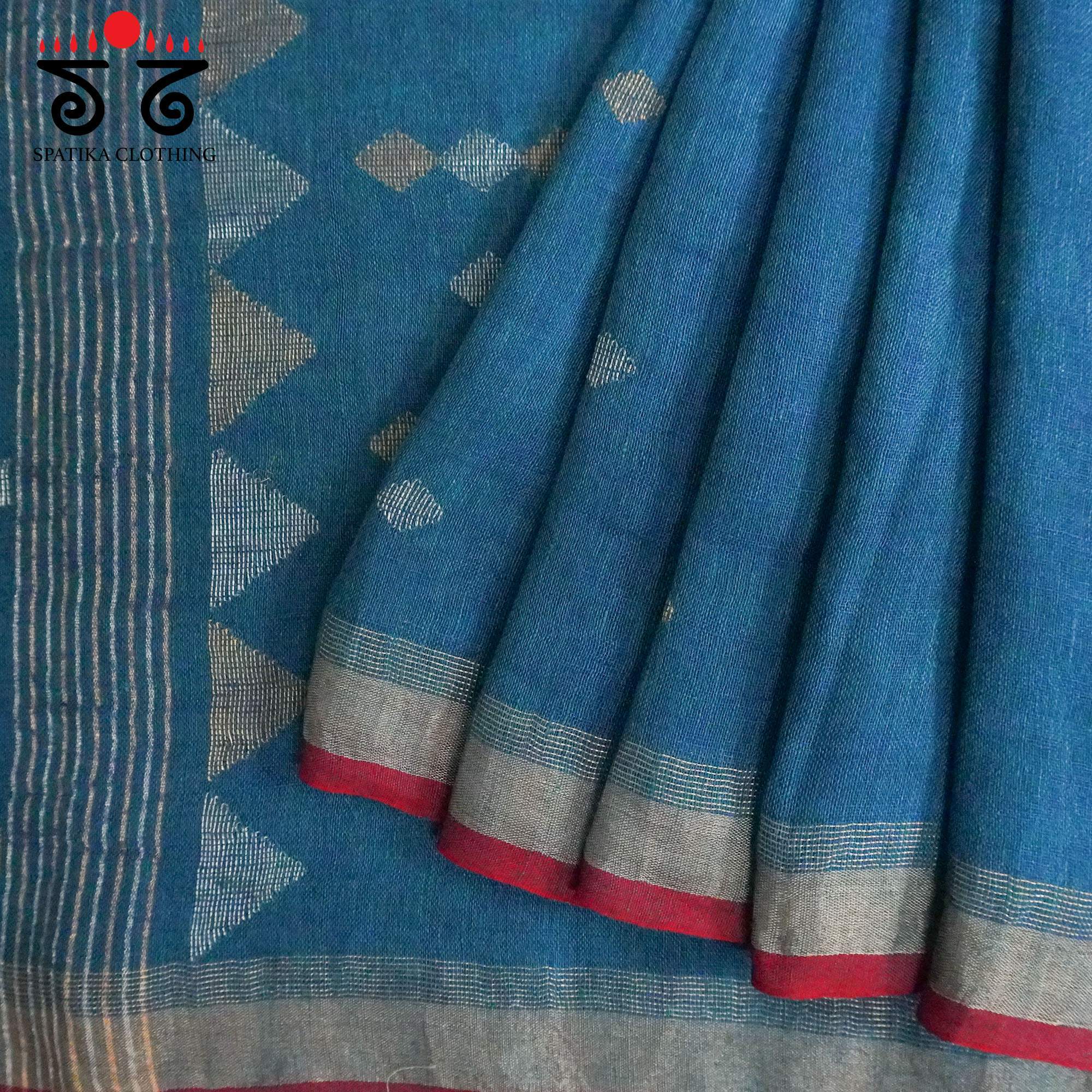 Blue Jamdhani-Linen Cotton Saree