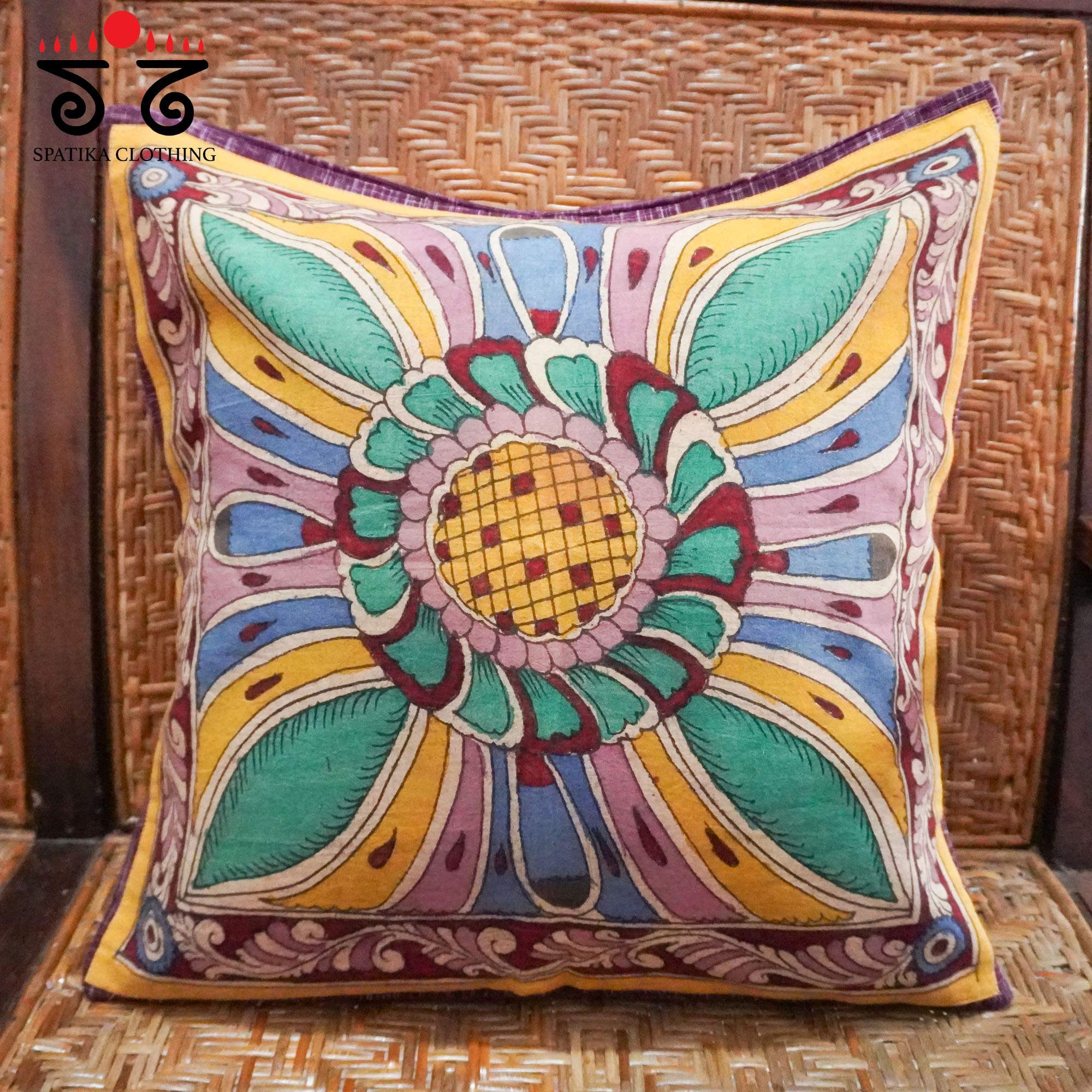Maroon Pen Kalamkari Cushion Cover