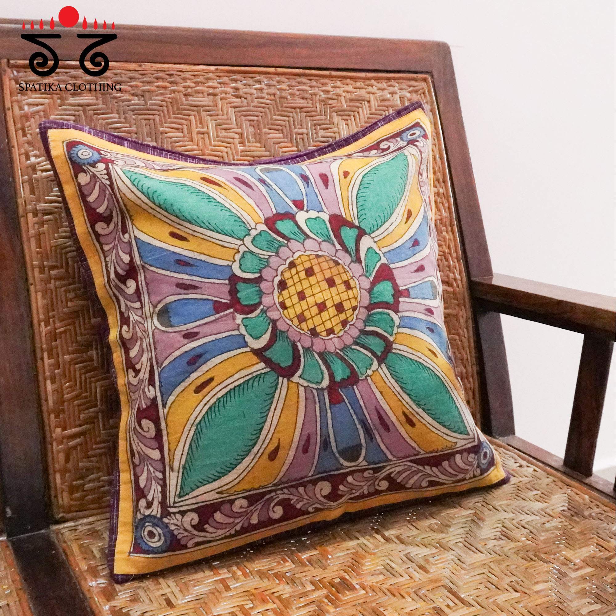 Maroon Pen Kalamkari Cushion Cover