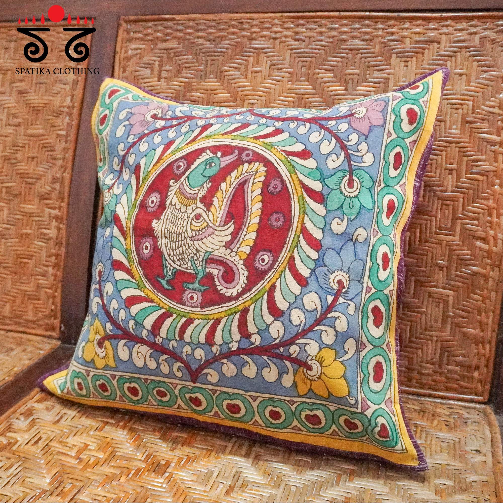 Maroon Pen Kalamkari Cushion Cover