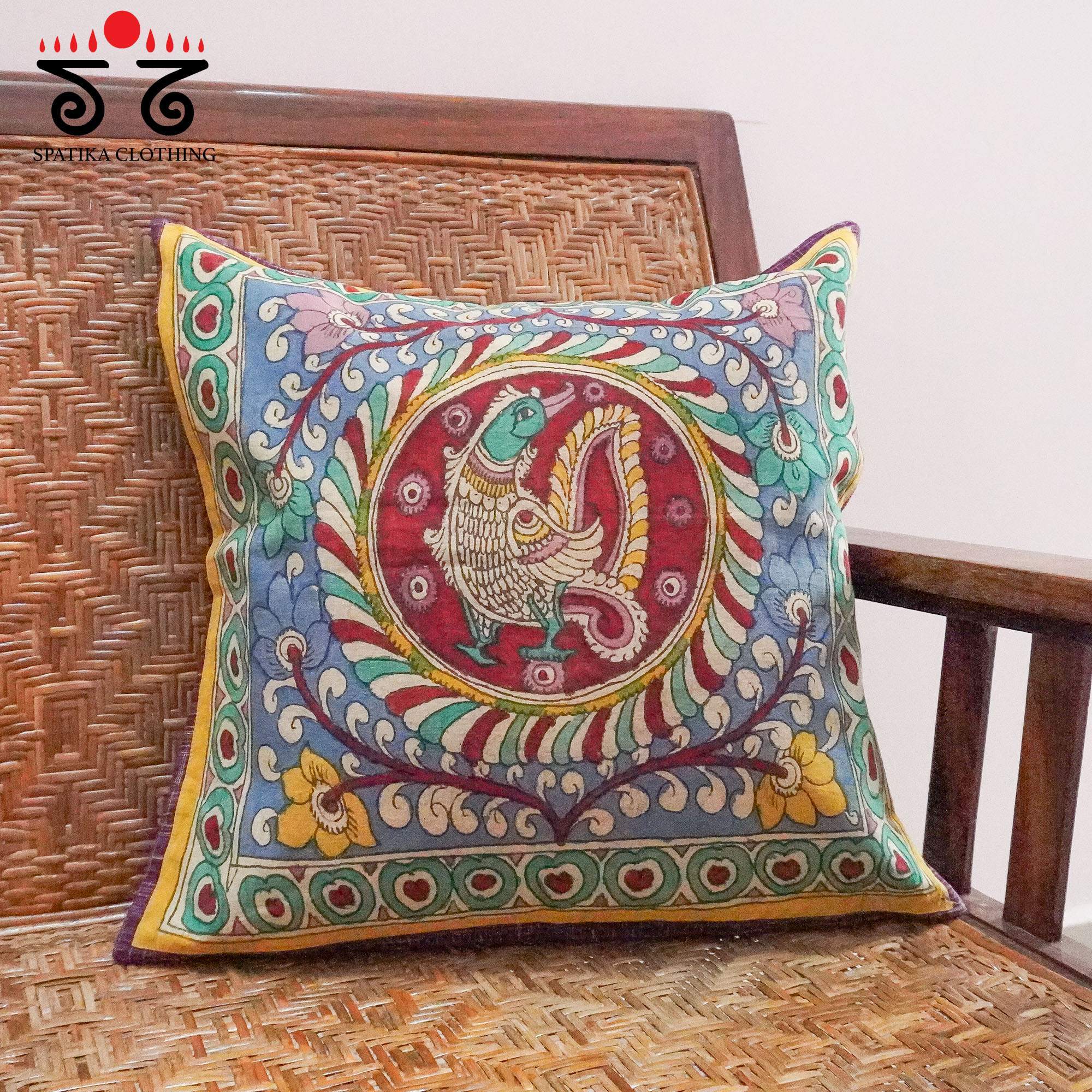 Maroon Pen Kalamkari Cushion Cover