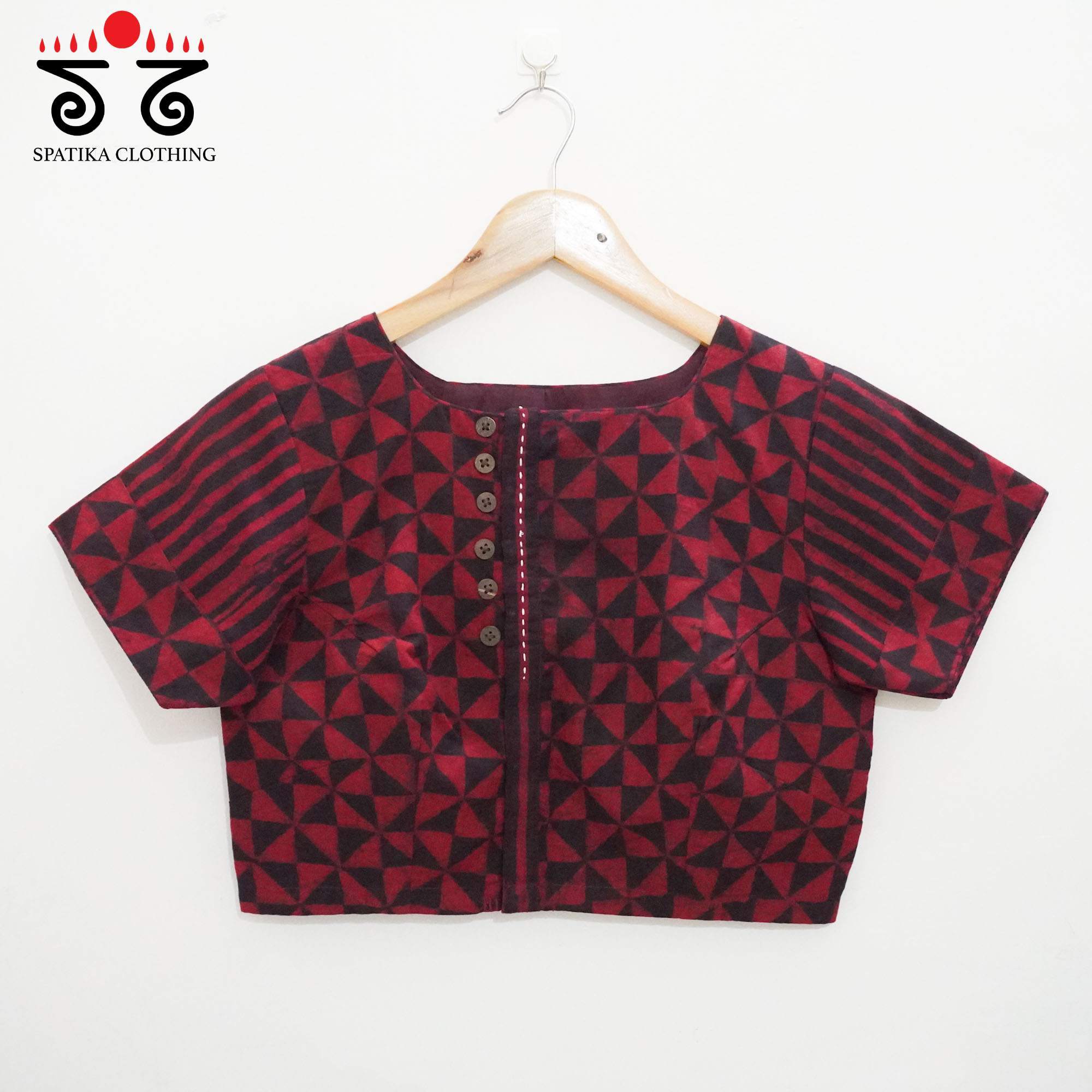 Red Ajrak Side Closure Blouse