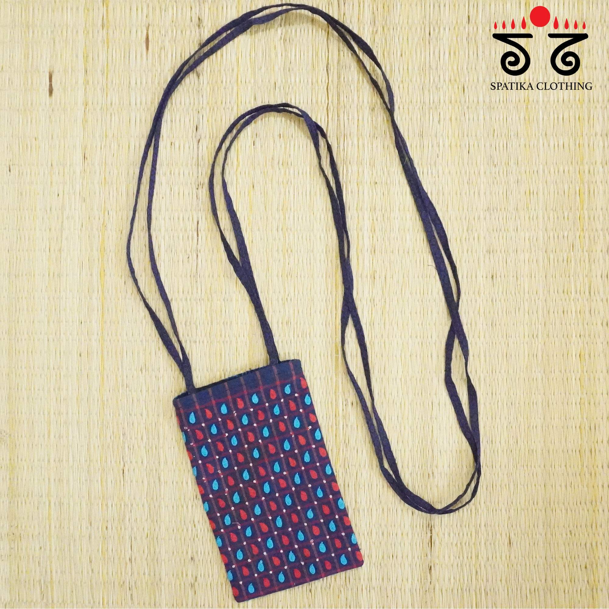 Blue Hand Embroidered Mobile Pouch