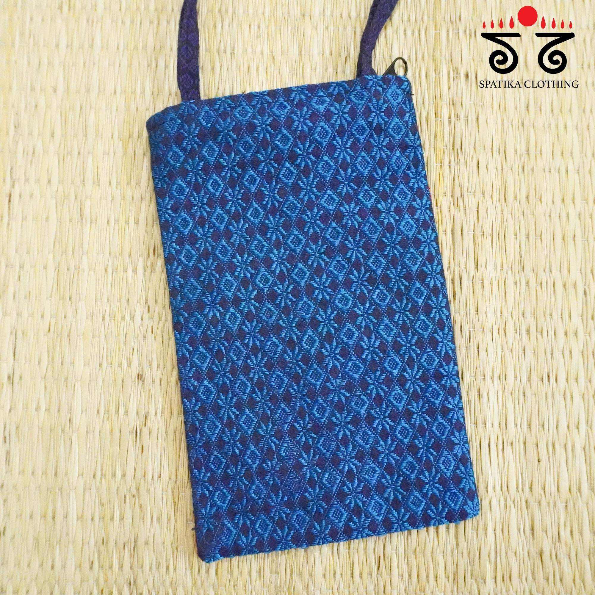 Blue Hand Embroidered Mobile Pouch