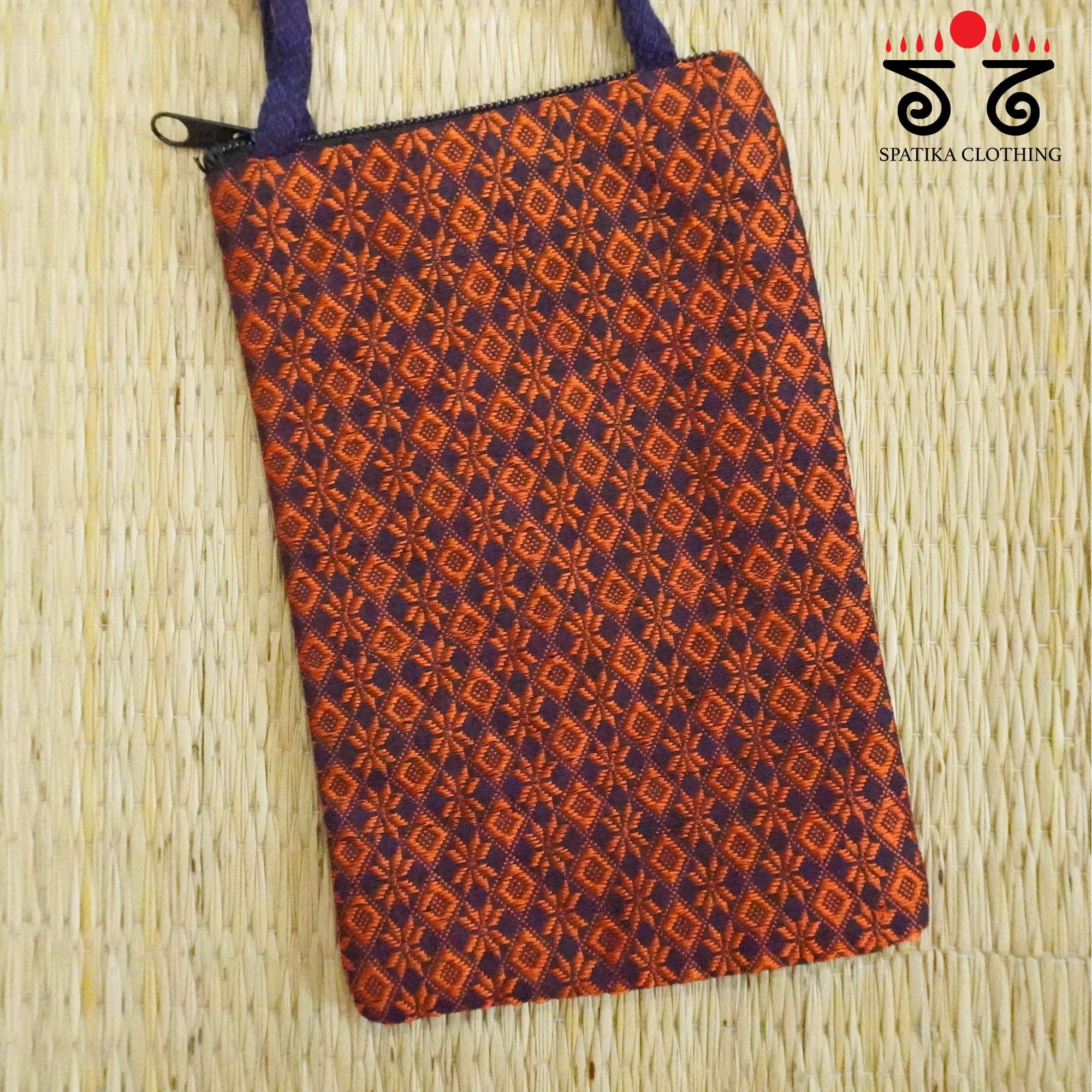 Blue Hand Embroidered Mobile Pouch