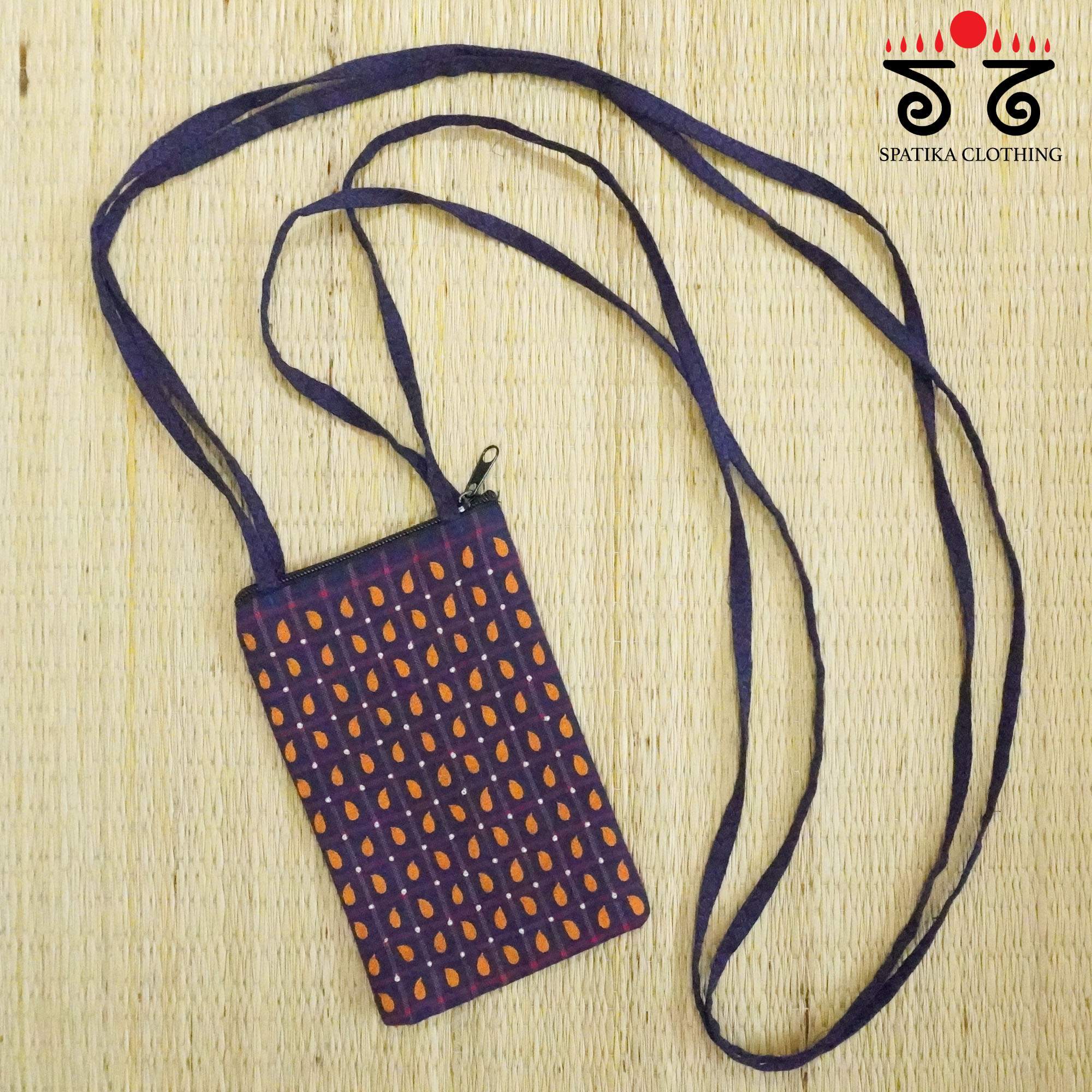 Blue Hand Embroidered Mobile Pouch