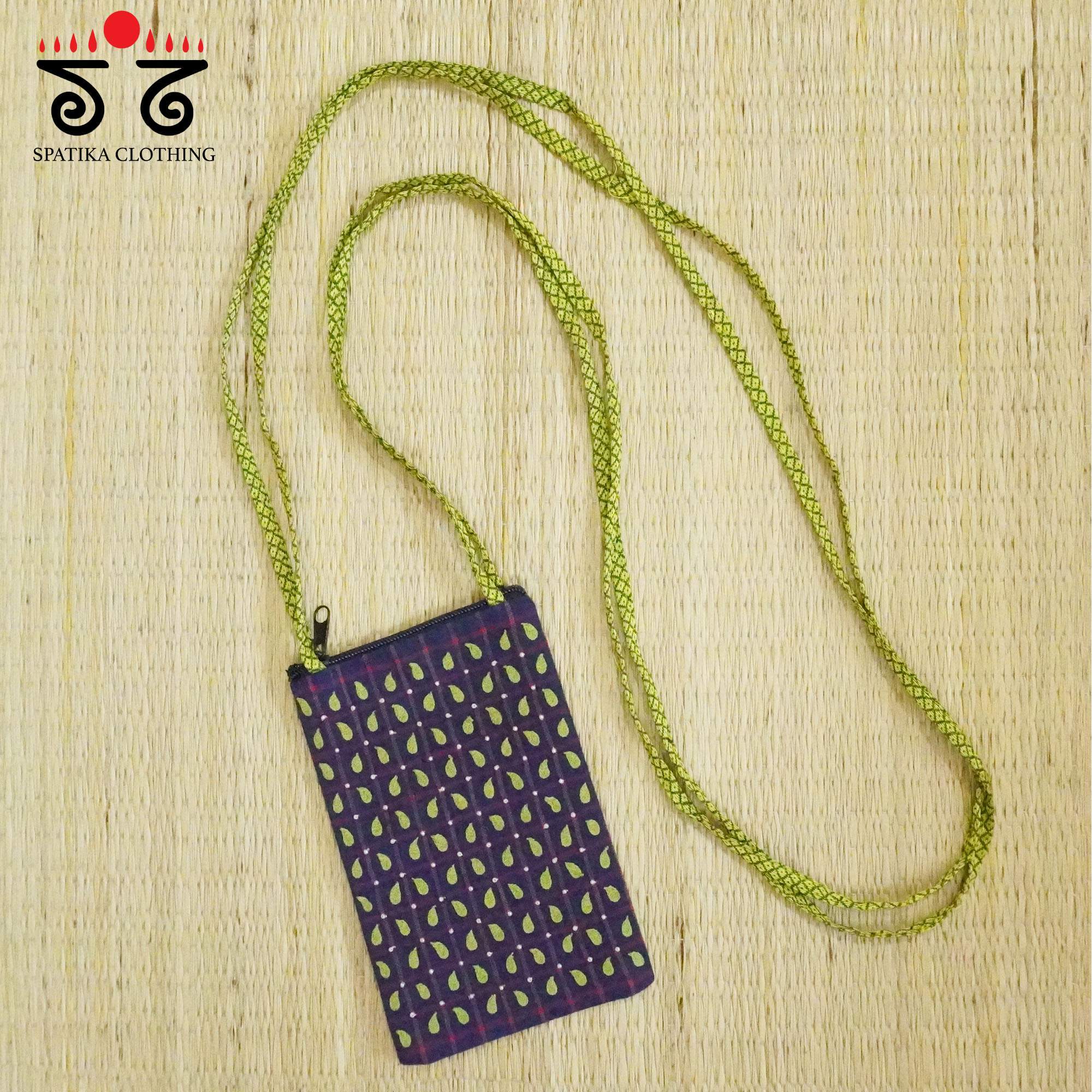 Blue Hand Embroidered Mobile Pouch