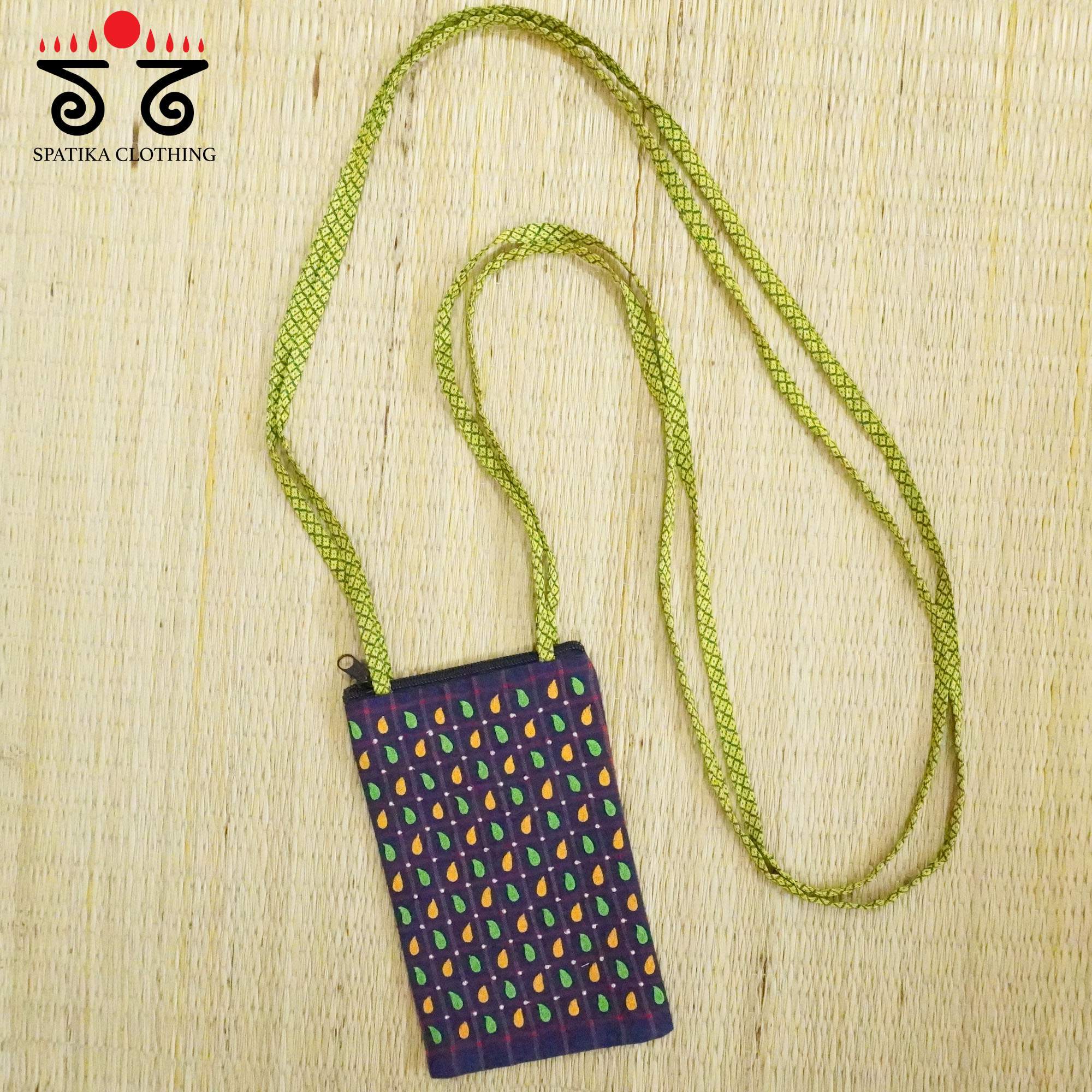 Blue Hand Embroidered Mobile Pouch