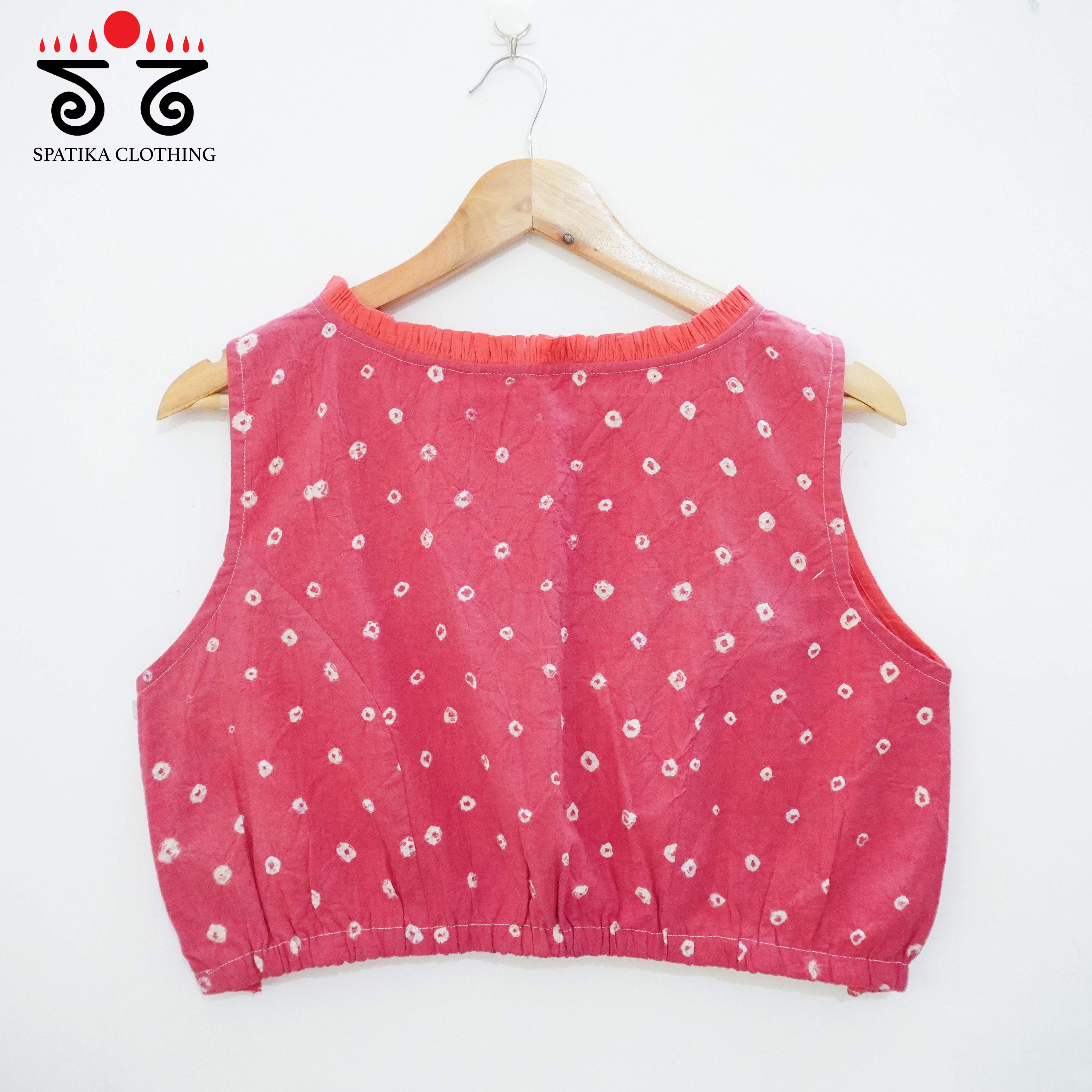 Pink Bandhani Frilled Sleeveless Blouse