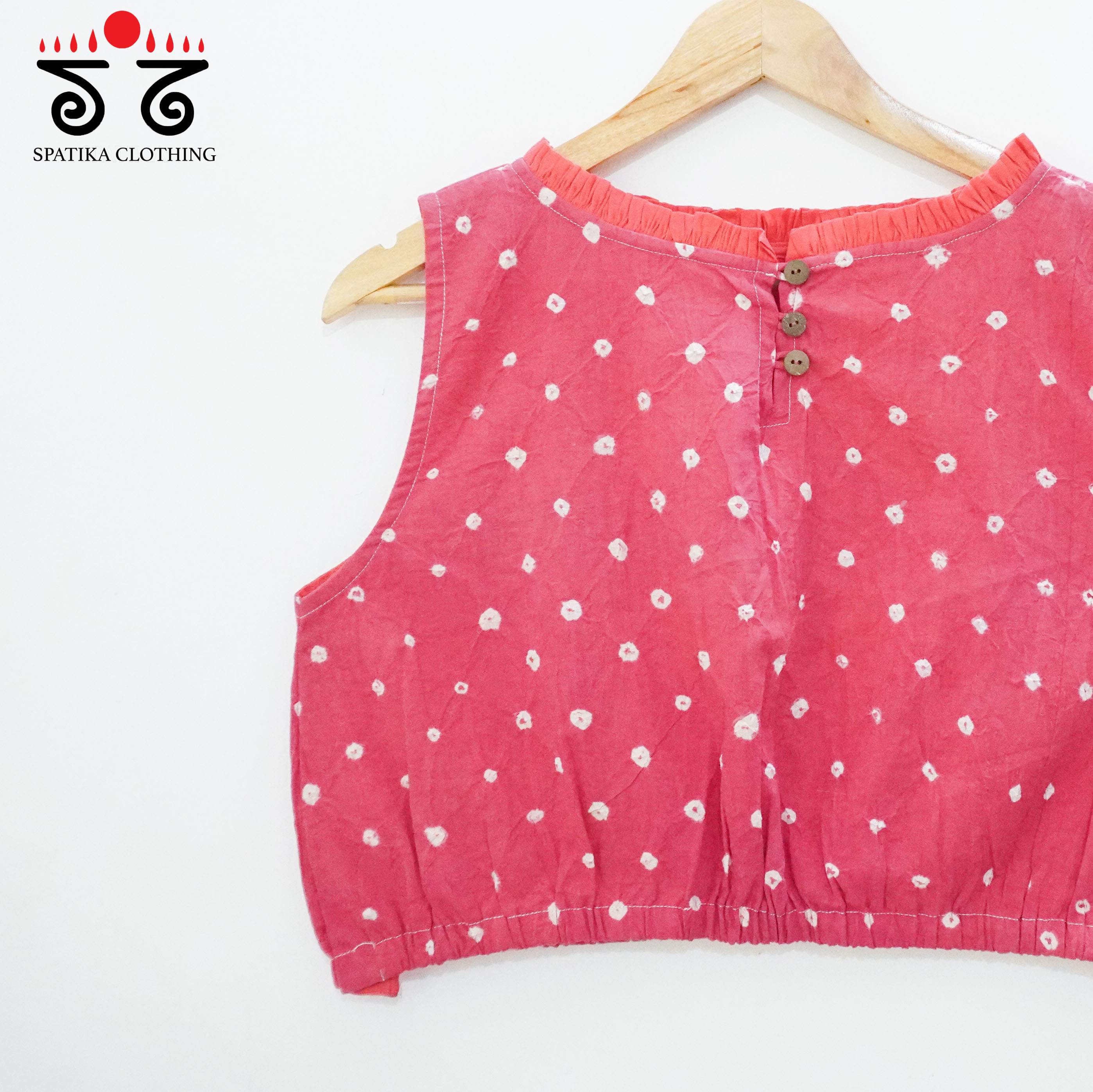 Pink Bandhani Frilled Sleeveless Blouse