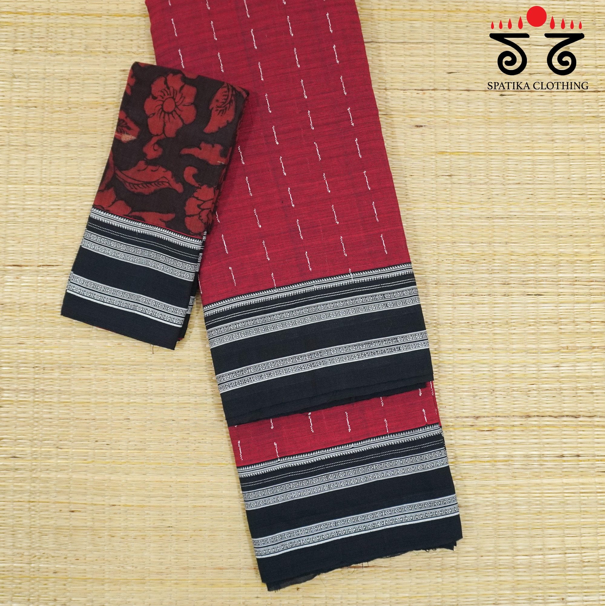 Red Ilkal Handwoven Cotton Saree - Pen Kalamkari Blouse