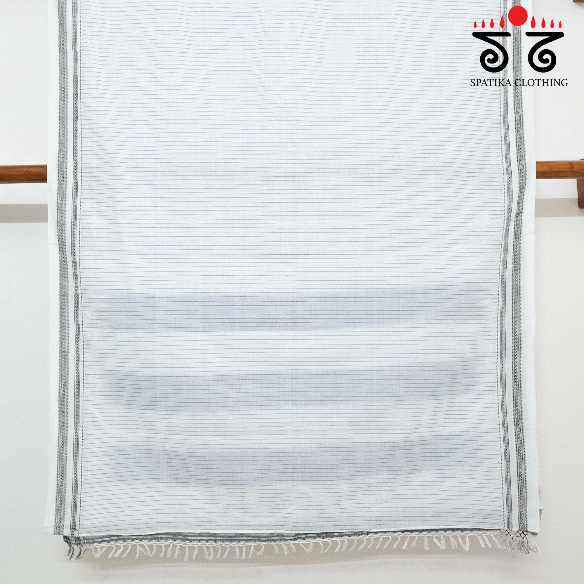 White Ilkal Handwoven Cotton Saree - Ikat Blouse