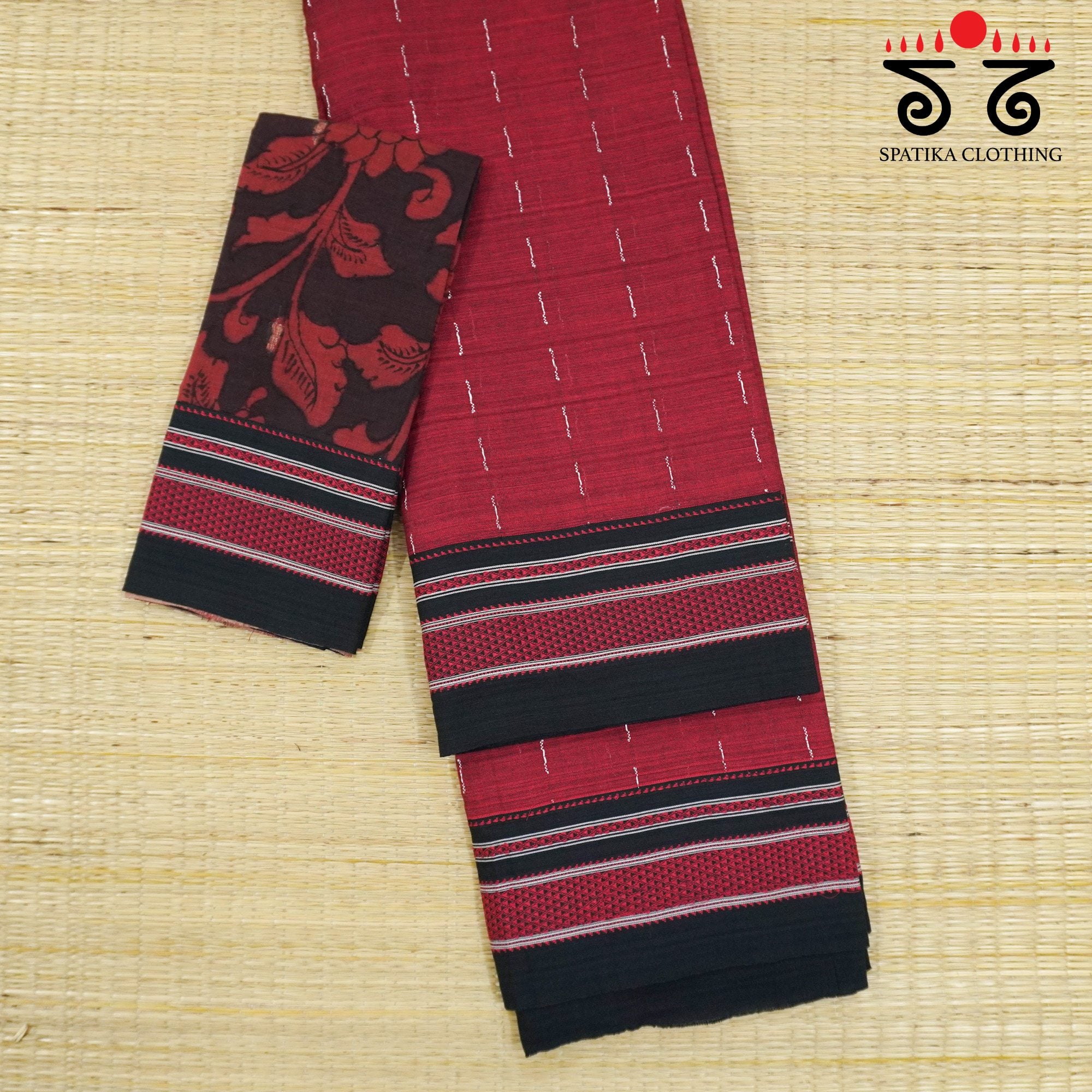 Red Ilkal Handwoven Cotton Saree - Pen Kalamkari Blouse