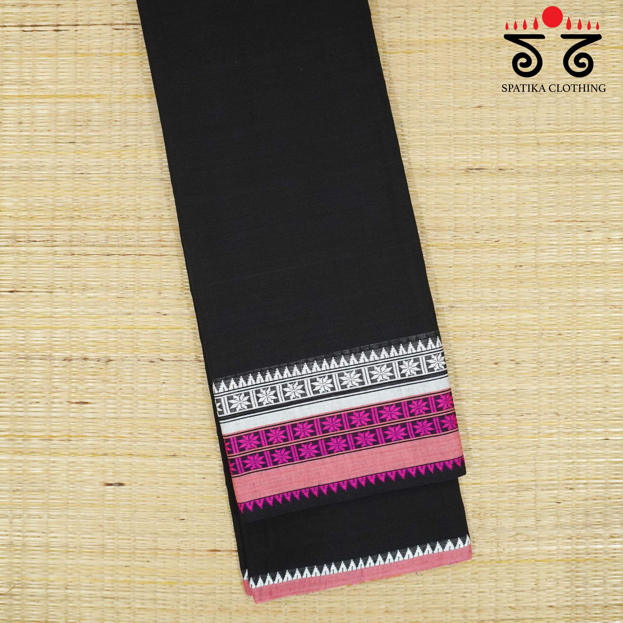 Black Begampur Handwoven Cotton Saree New!