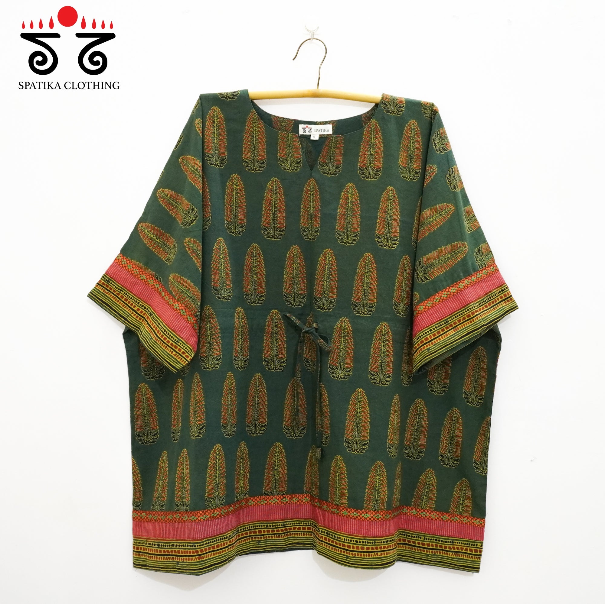 Green Hand-embroidered Kaftan Top