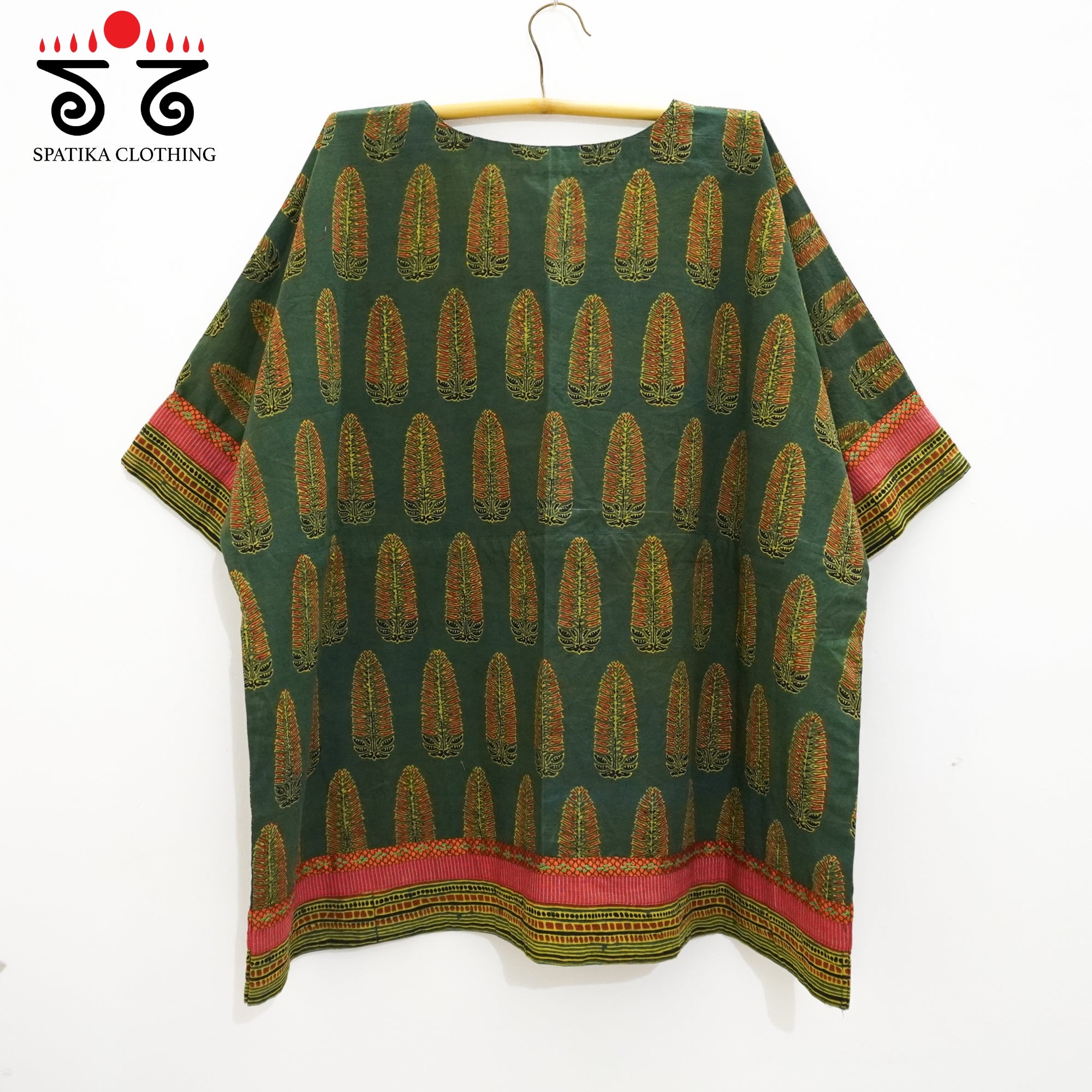 Green Hand-embroidered Kaftan Top