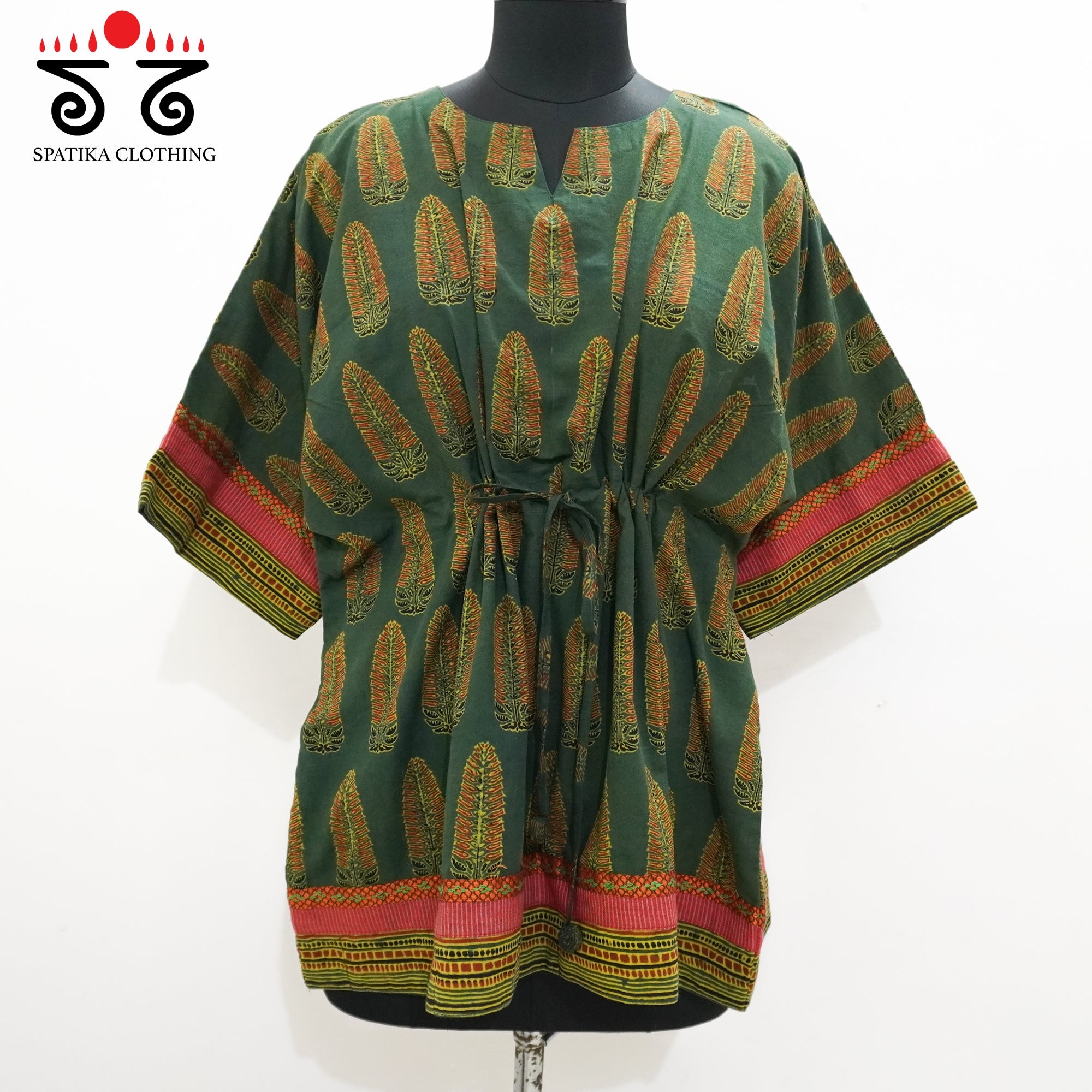 Green Hand-embroidered Kaftan Top