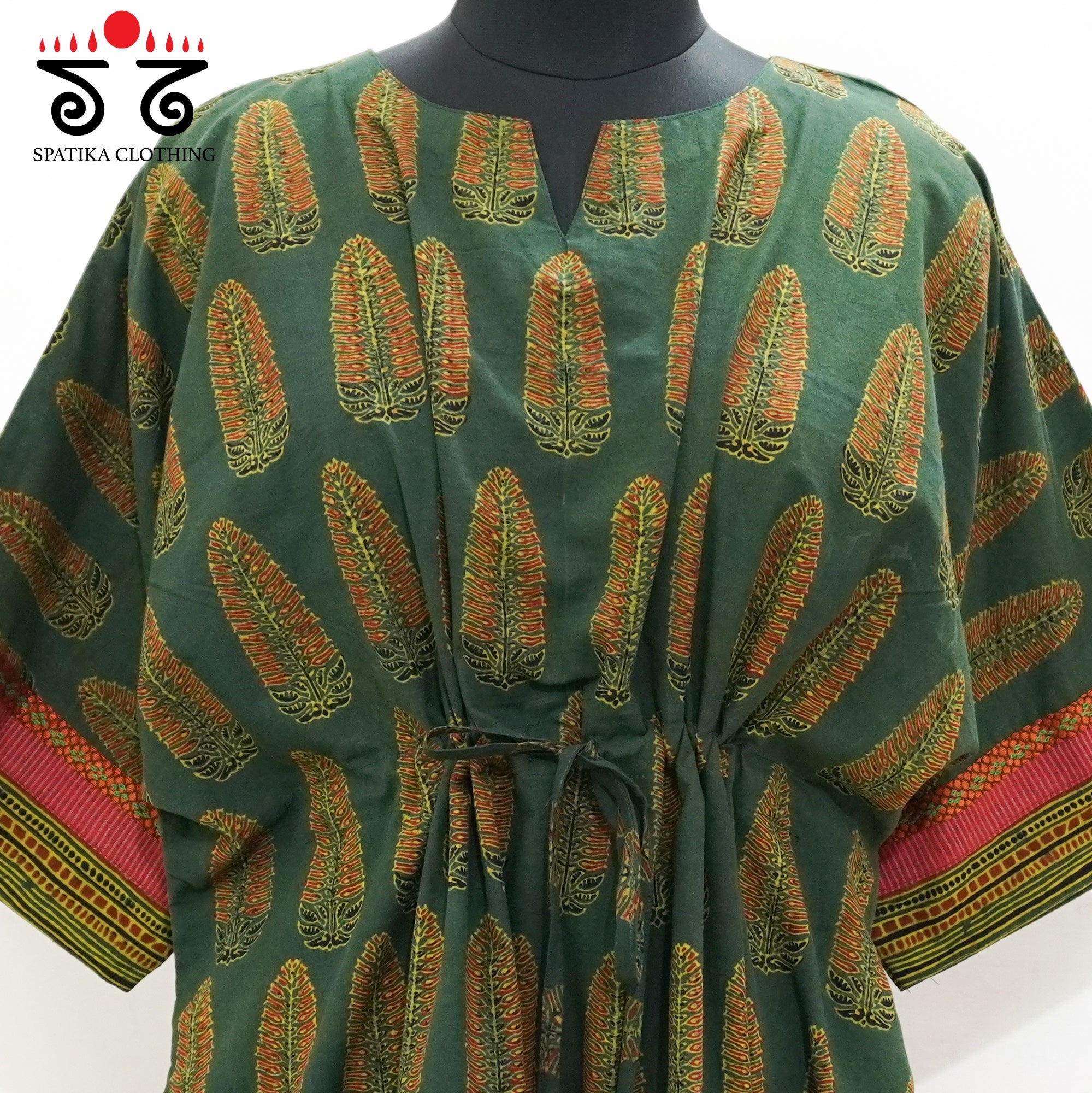 Green Hand-embroidered Kaftan Top