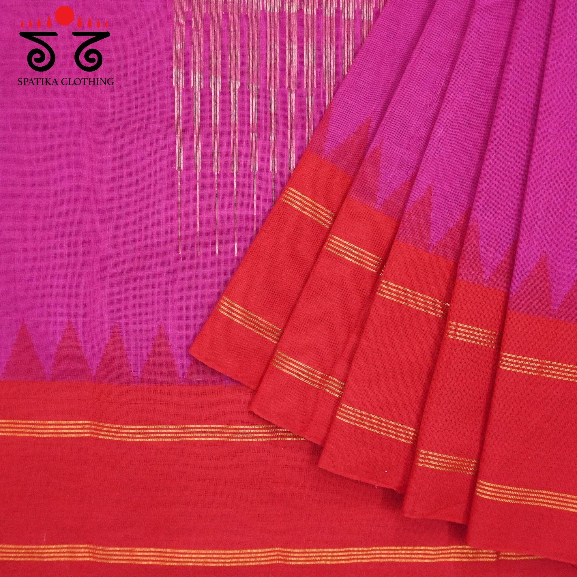 Rani Pink Ponduru Handspun Cotton Saree - With Ikat Special Blouse