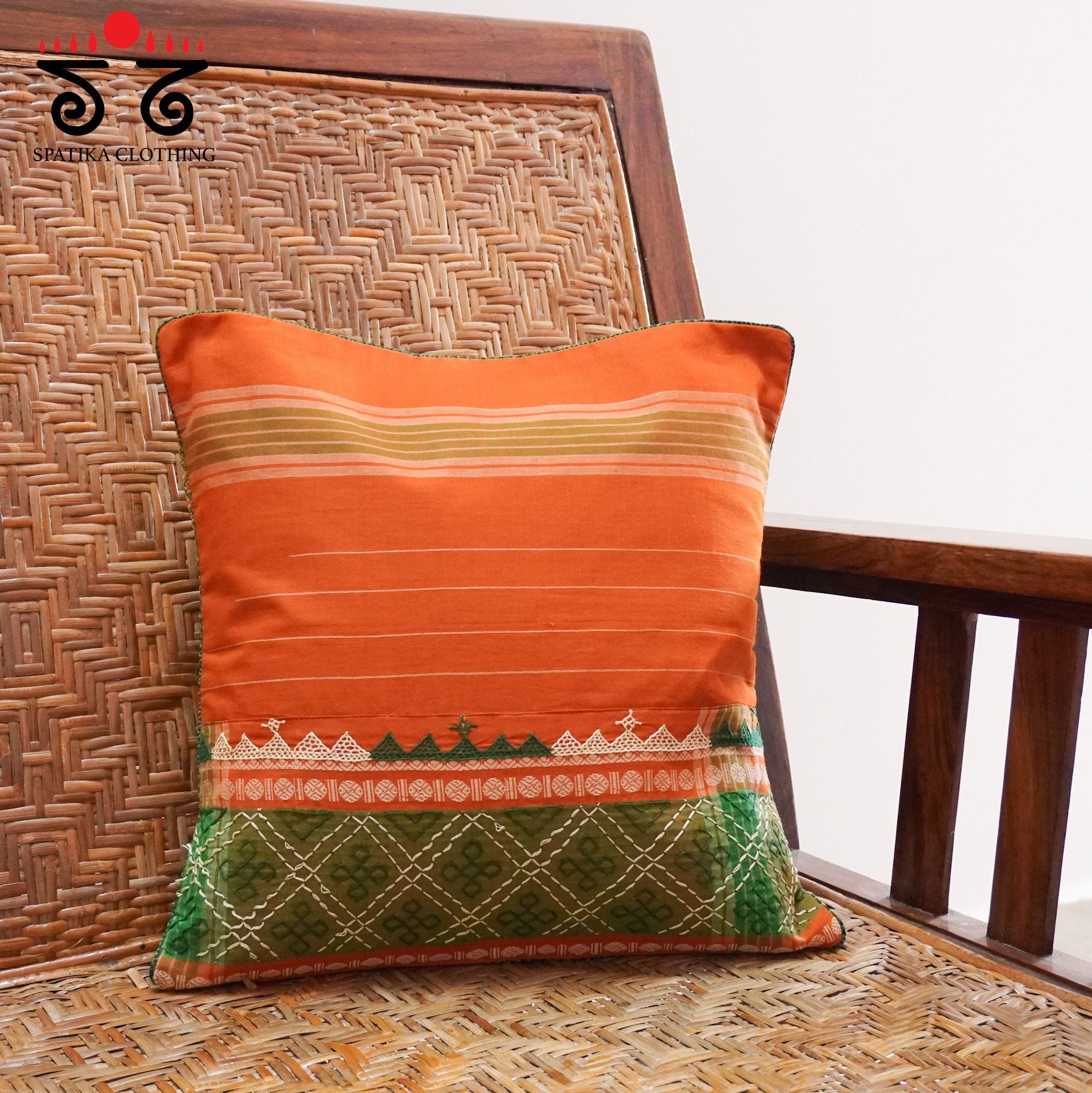 Orange Lambani Hand Embroidered Cushion Cover