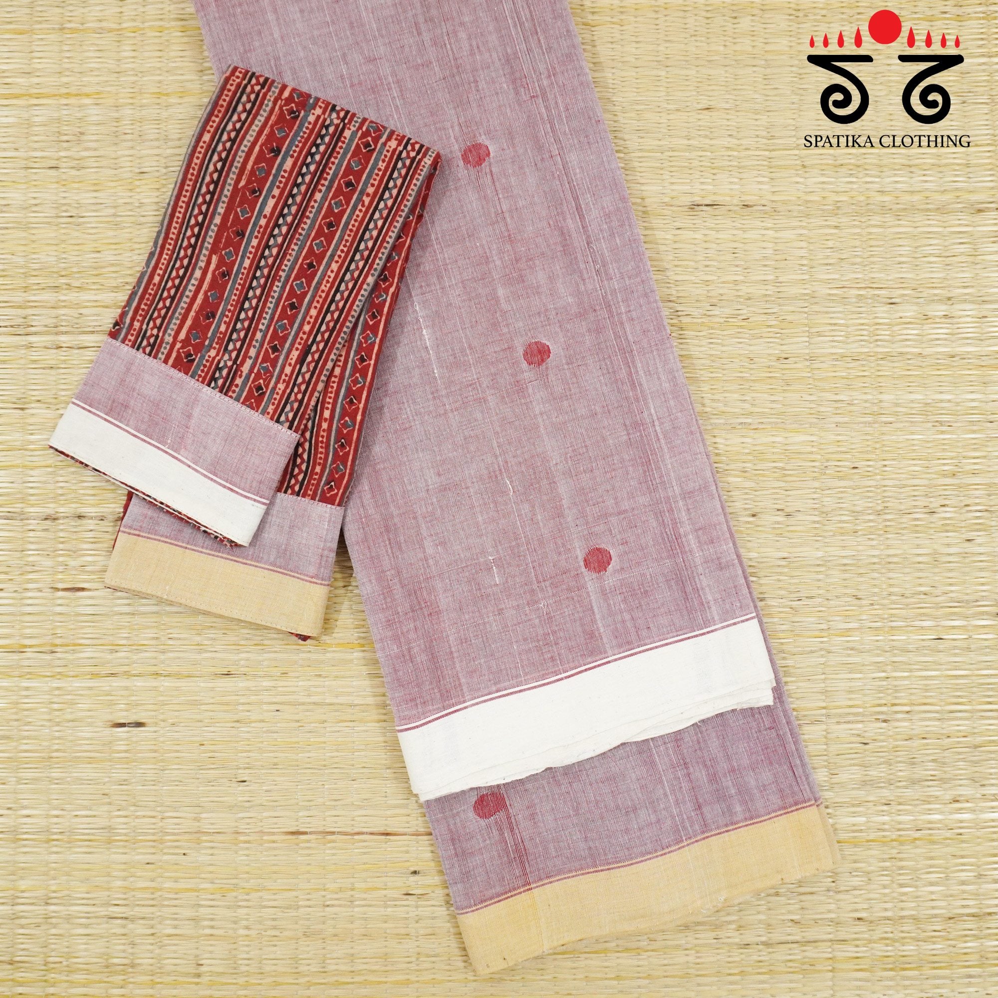 Pink Ponduru Handspun Cotton Saree - With Ajrak Special Blouse