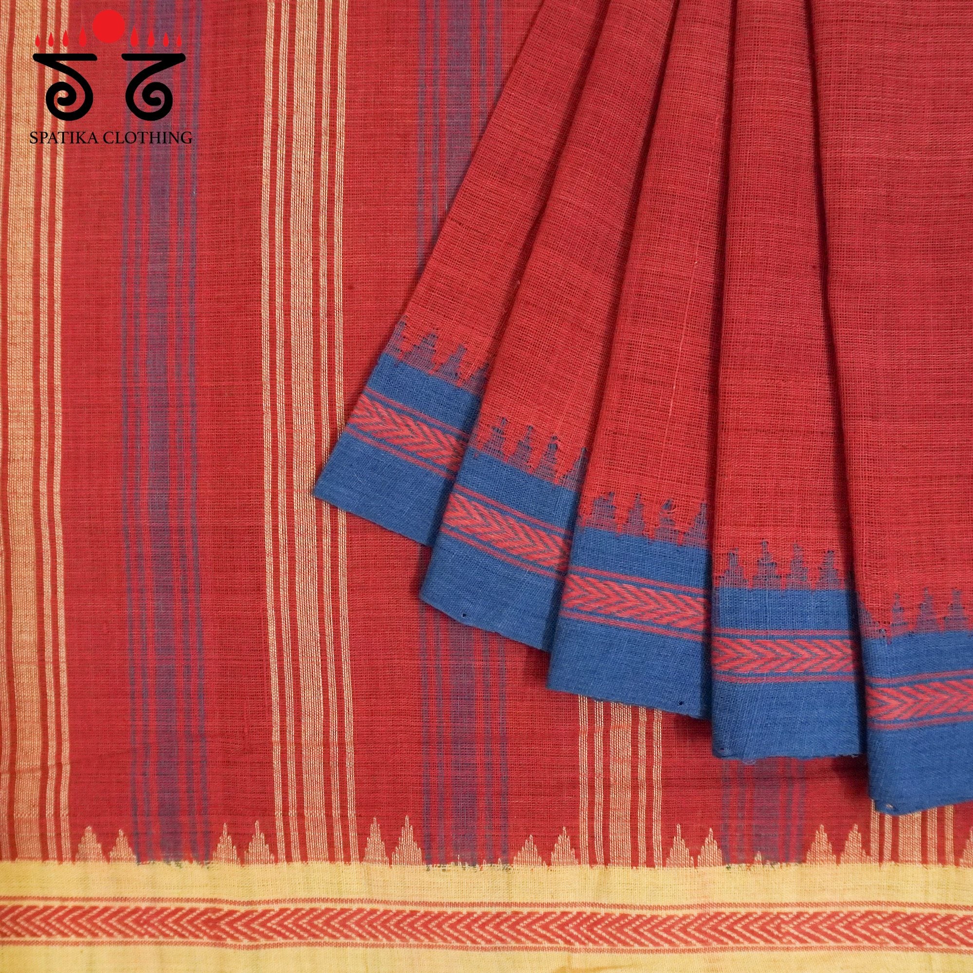 Red Ponduru Handspun Cotton Saree