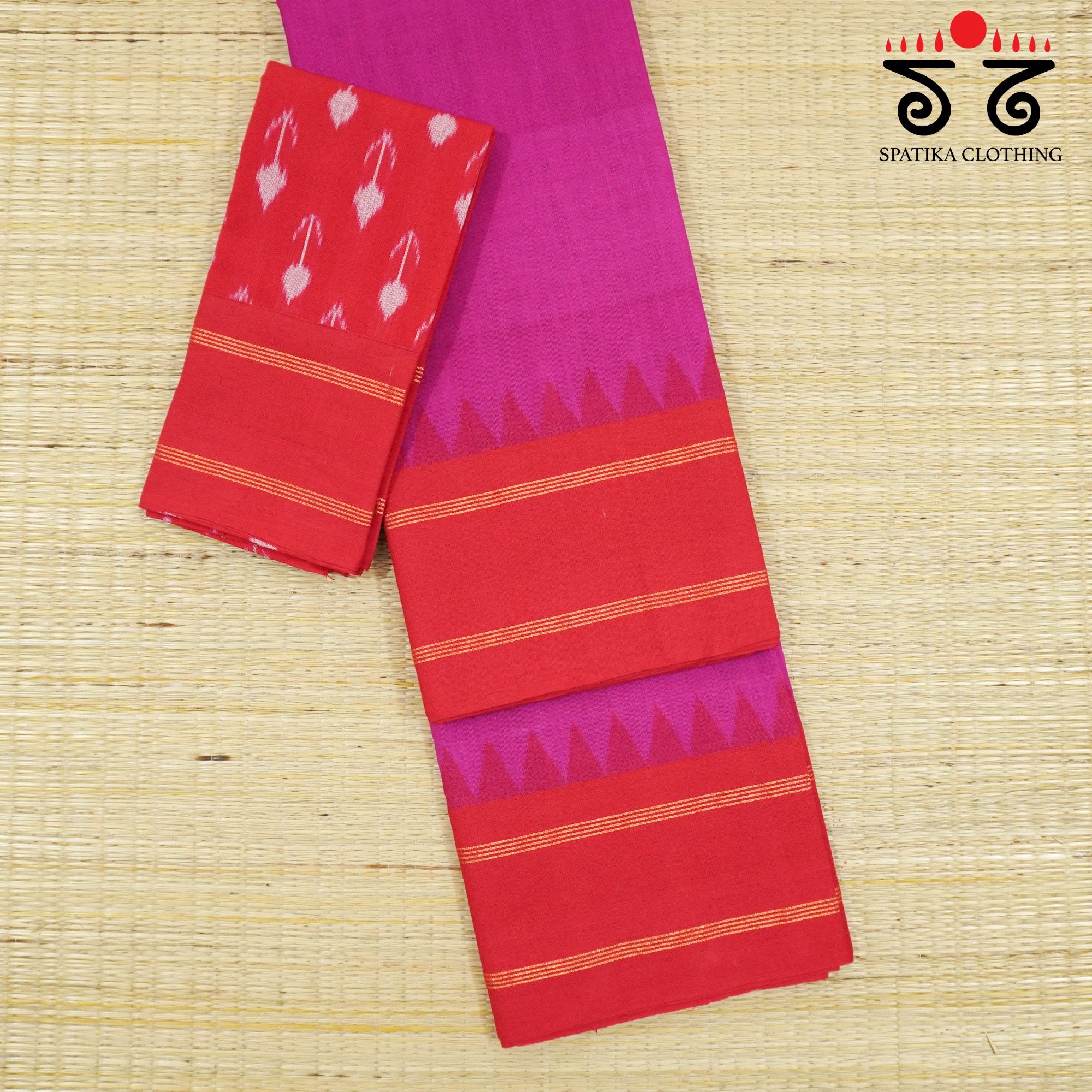 Rani Pink Ponduru Handspun Cotton Saree - With Ikat Special Blouse