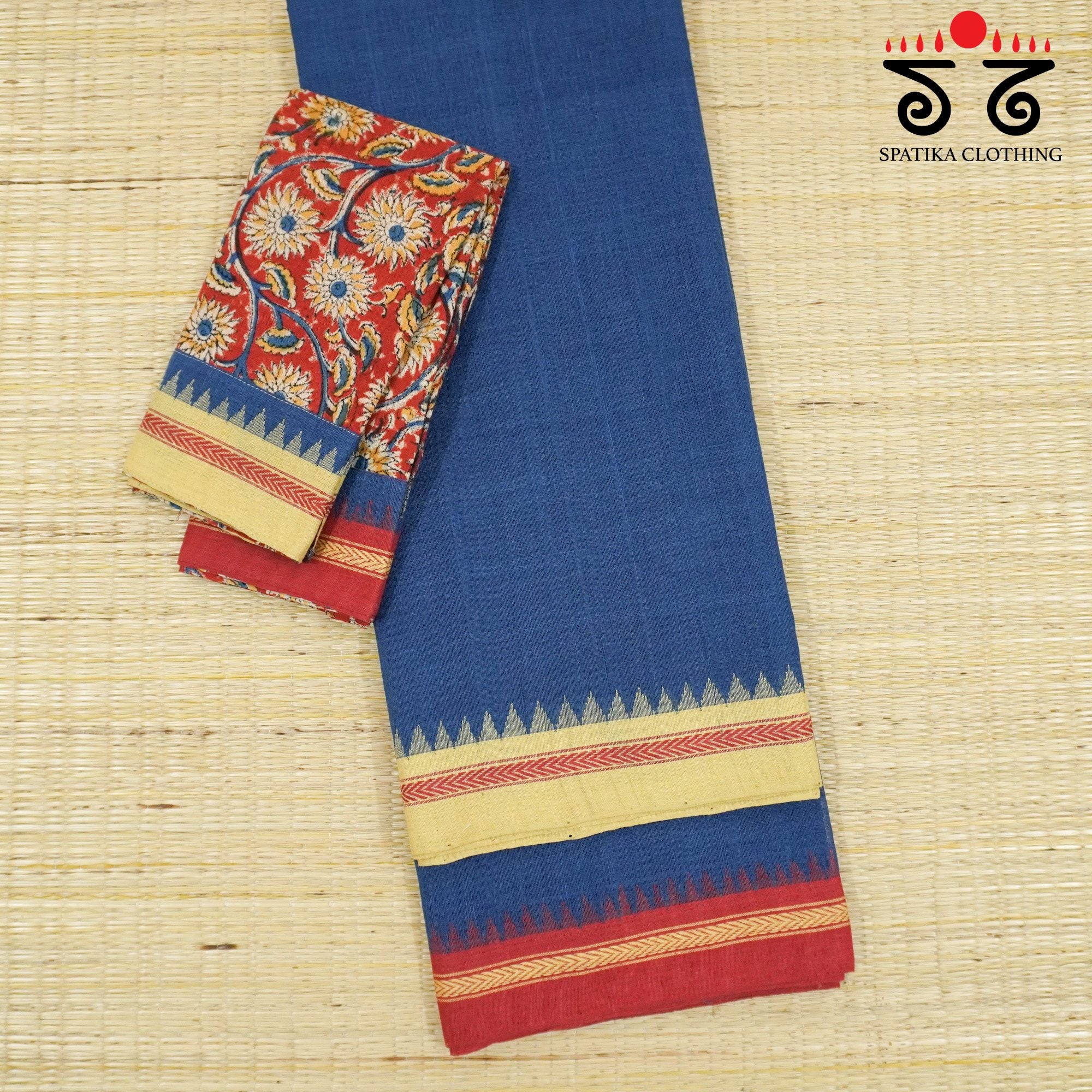 Blue Ponduru Handspun Cotton Saree - With Special Blouse