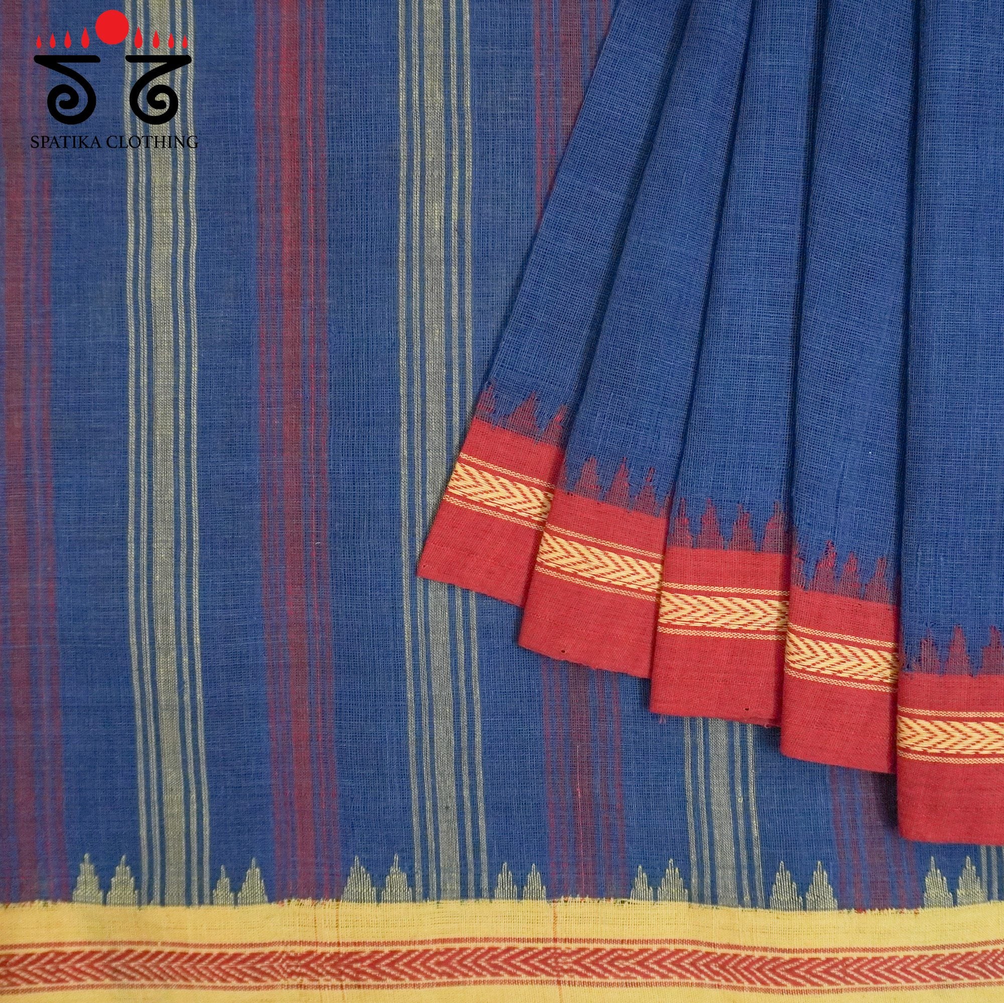 Blue Ponduru Handspun Cotton Saree - With Special Blouse